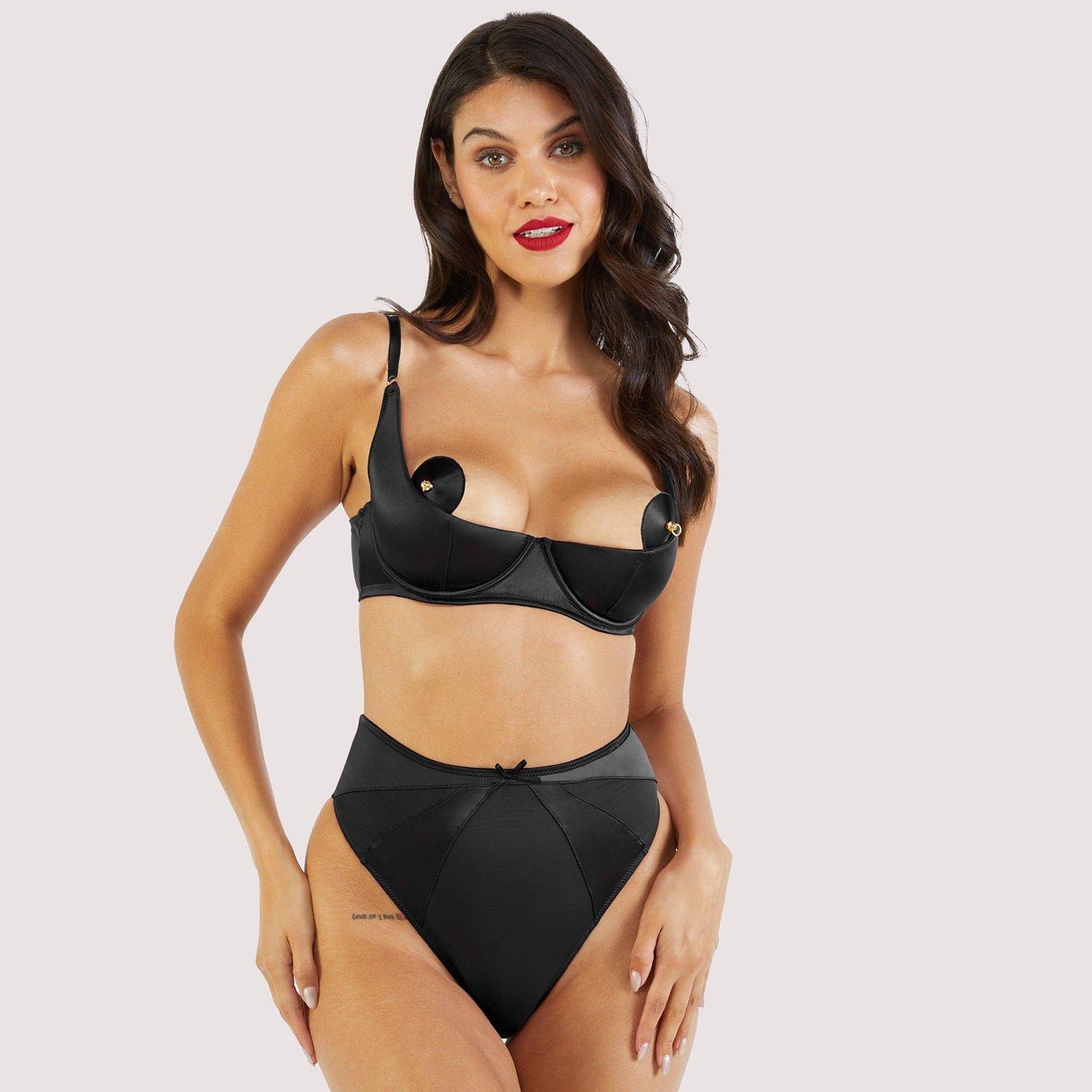 Black - Playful Promises - Etta Black Satin Quarter Cup Bra - 3