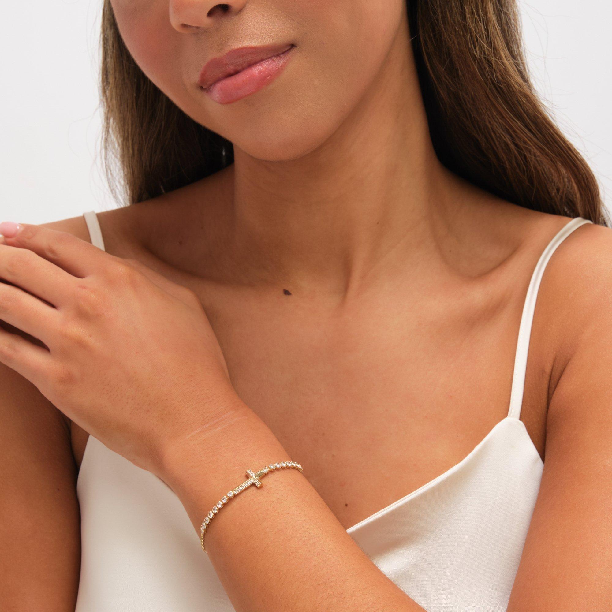 Gold - Jon Richard - Gold Plated and Crystal Cross Toggle Bracelet - 4