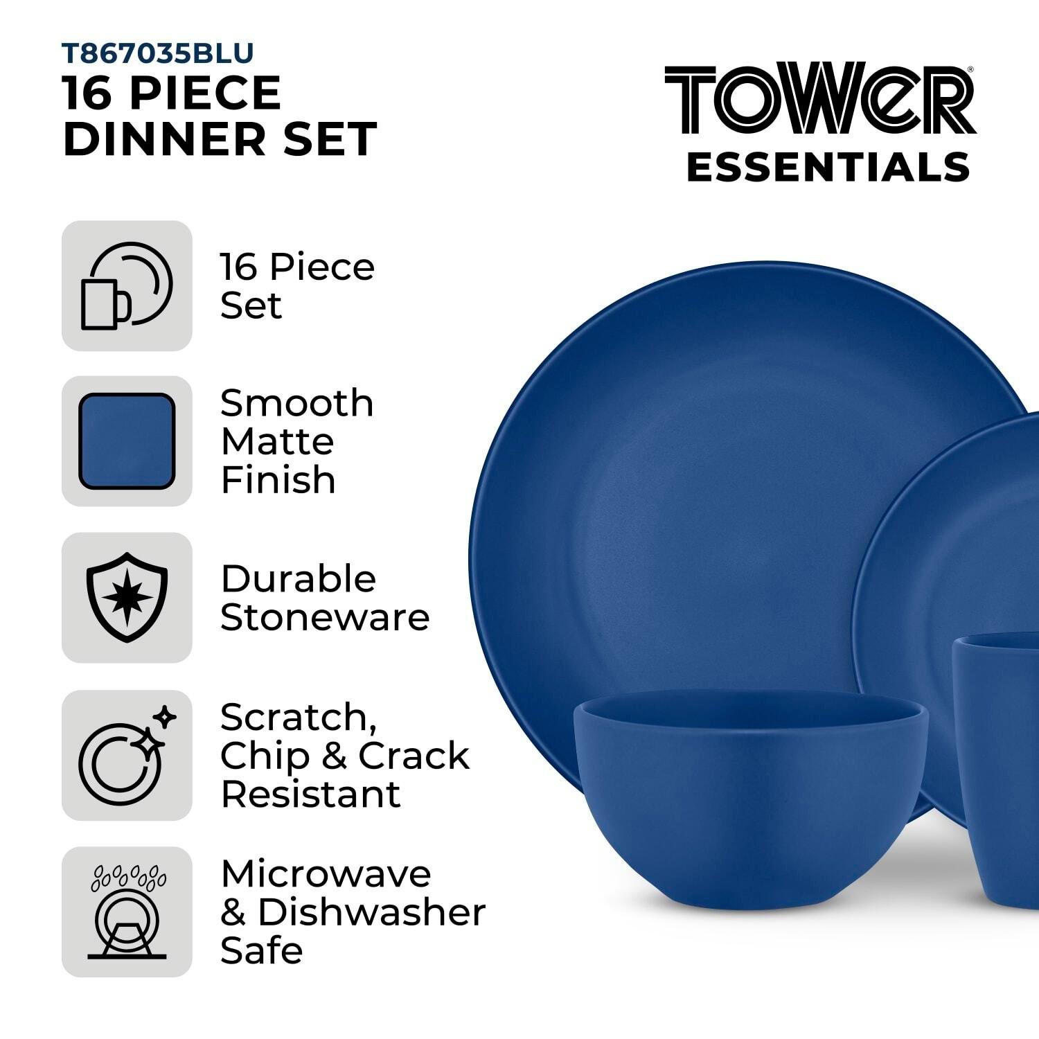 Blue - Tower - Tower 16 Piece Dinner Set Smooth Matte Glaze Finish - 2
