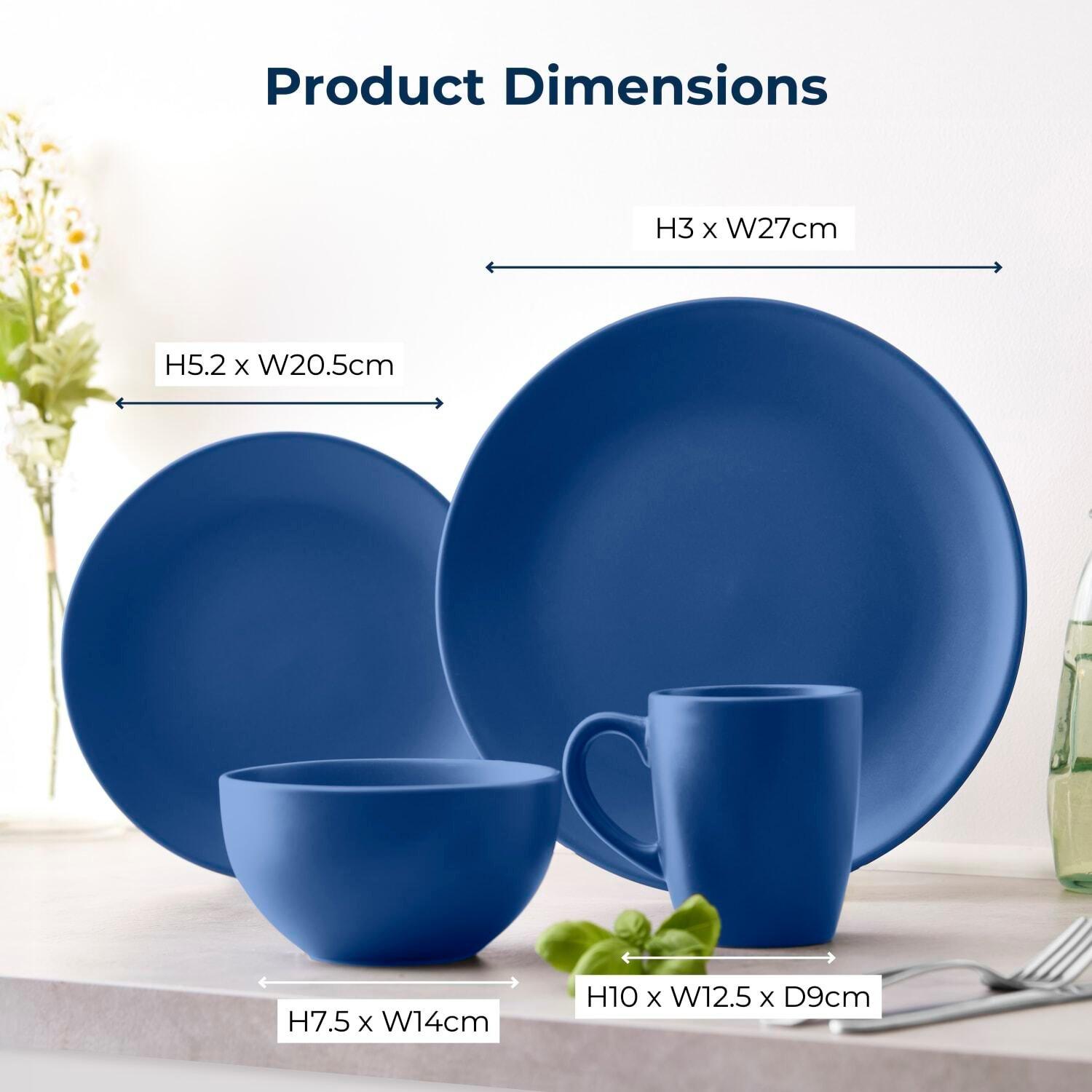 Blue - Tower - Tower 16 Piece Dinner Set Smooth Matte Glaze Finish - 6