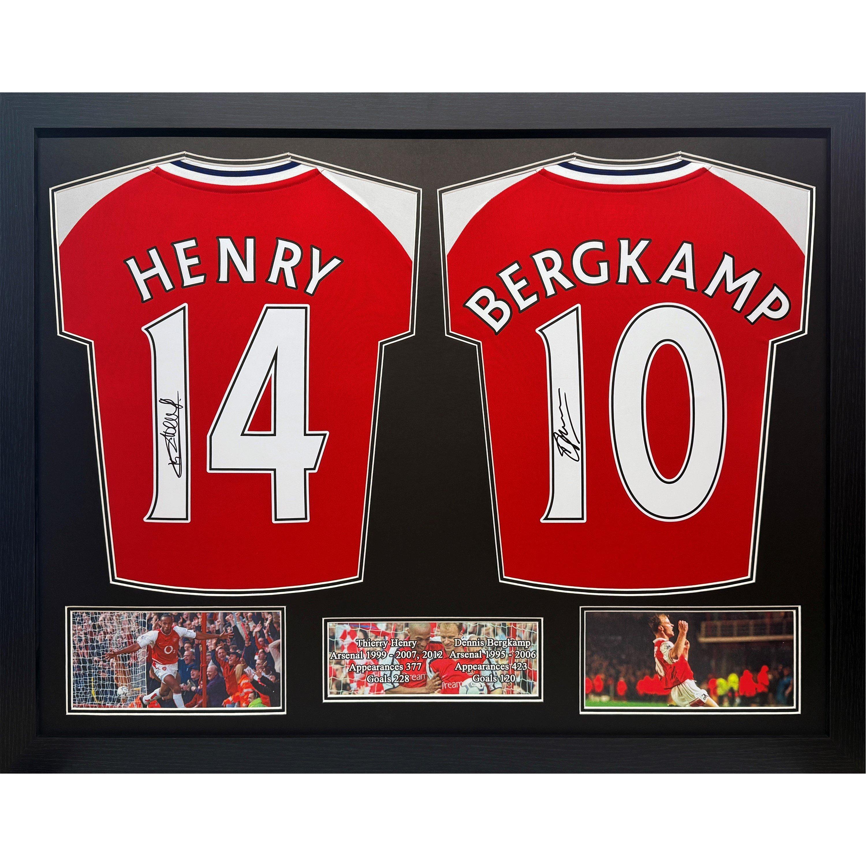 Arsenal FC Henry Bergkamp double signed Arsenal shirt display