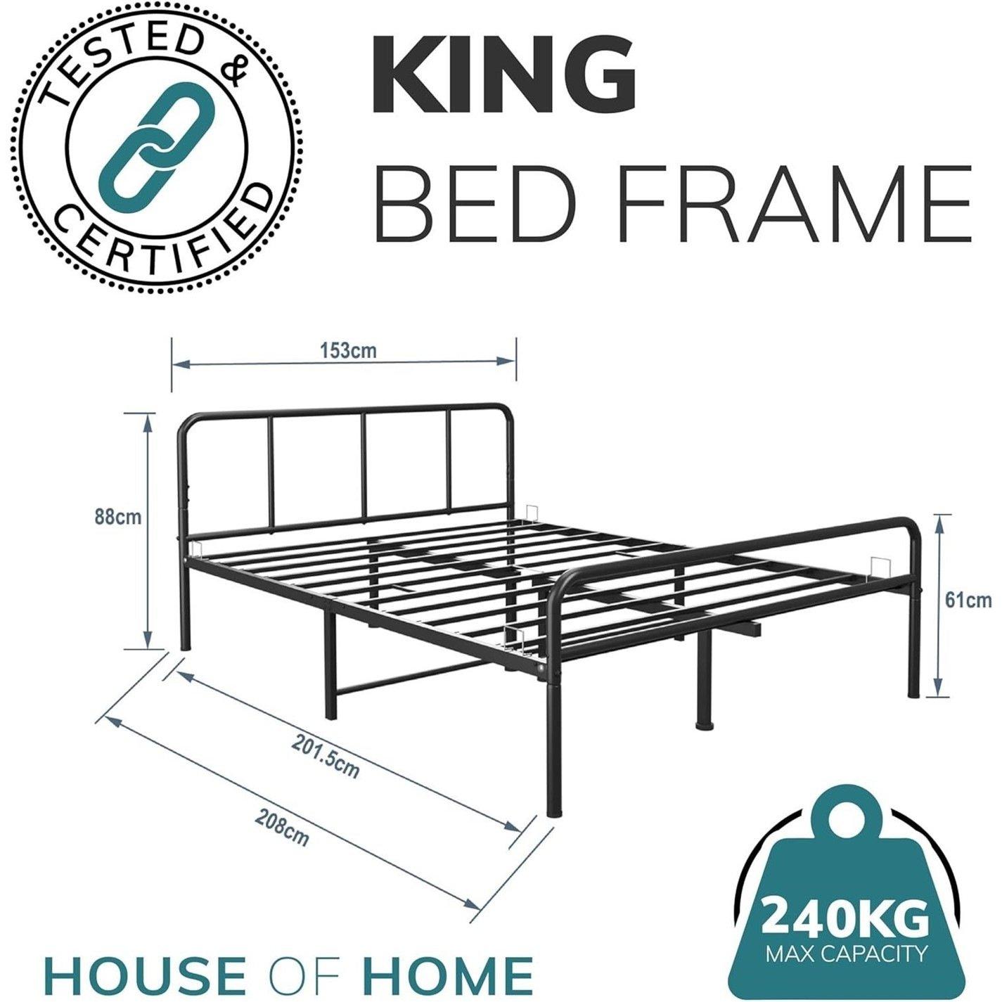 Black - House of Home - King Size Black Metal Bed Frame - Rounded Head - 2