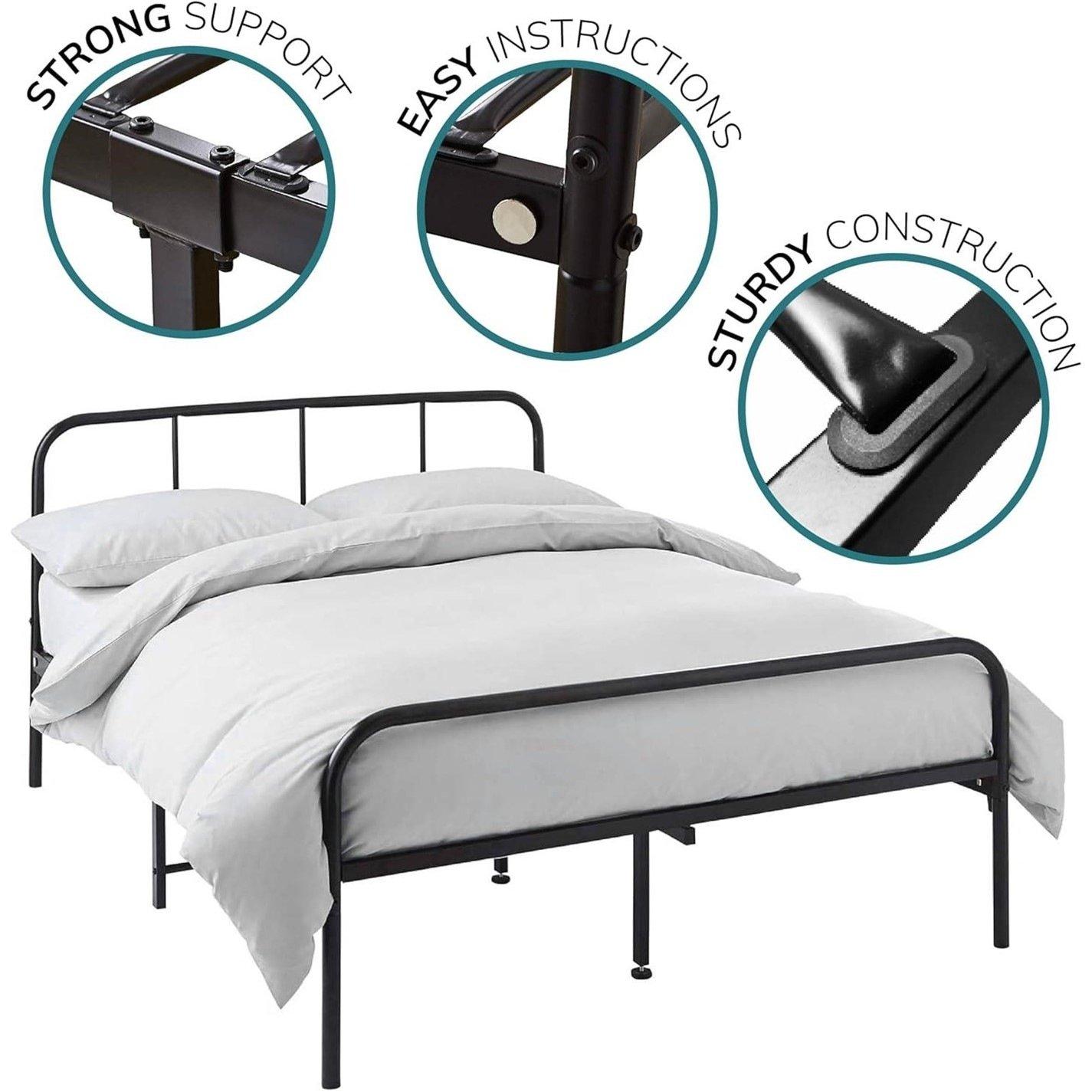 Black - House of Home - King Size Black Metal Bed Frame - Rounded Head - 9