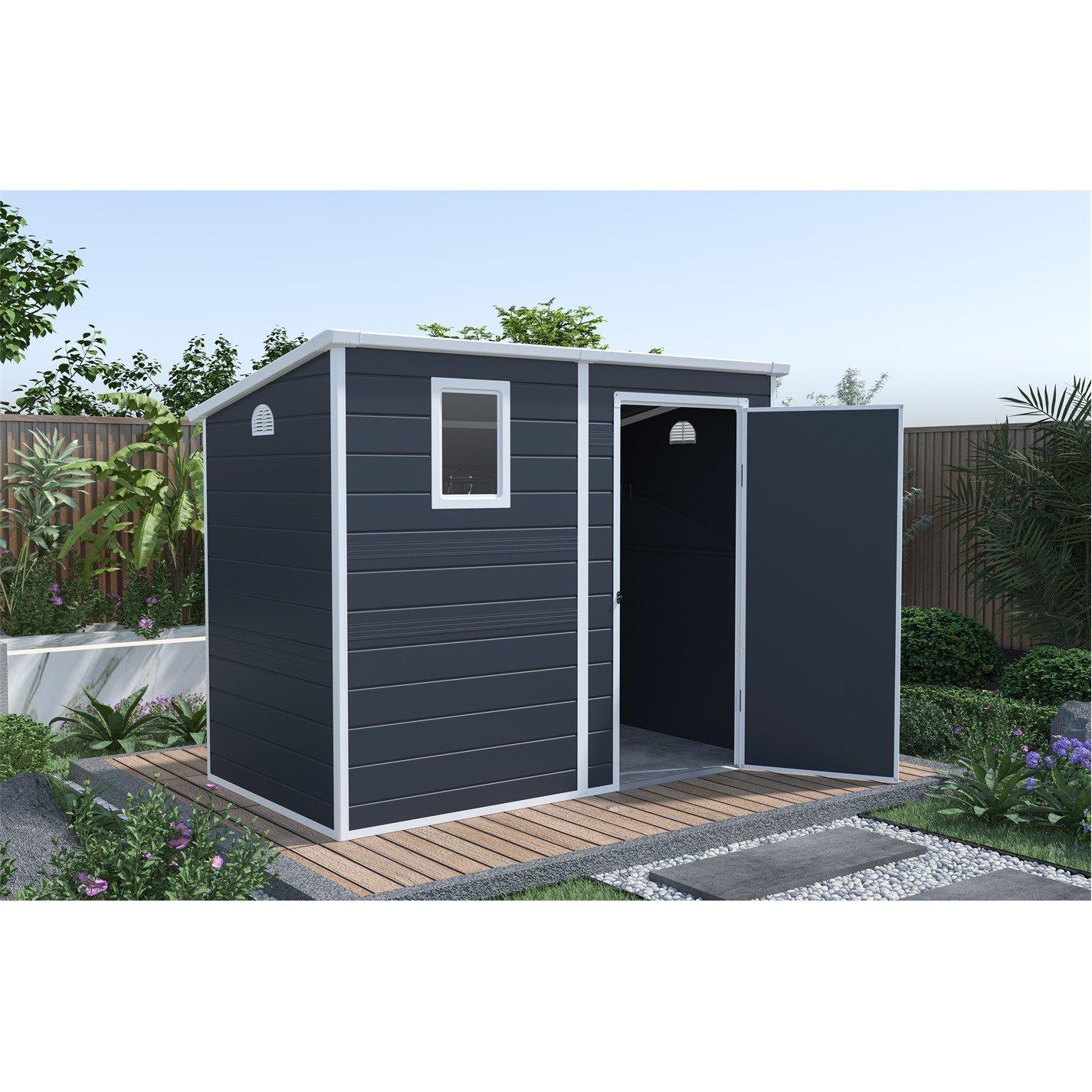 Store More  Lotus Oxonia Pent Plastic Shed With Floor - Grey - 8x5ft