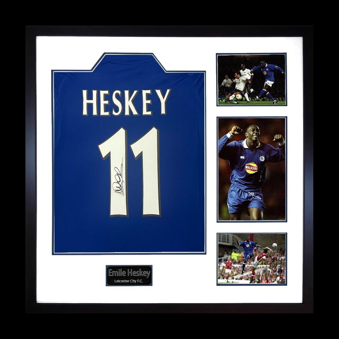 The Fan Cave  Emile Heskey Signed Lcfc Shirt Elite Frame - Blue - 820x820mm