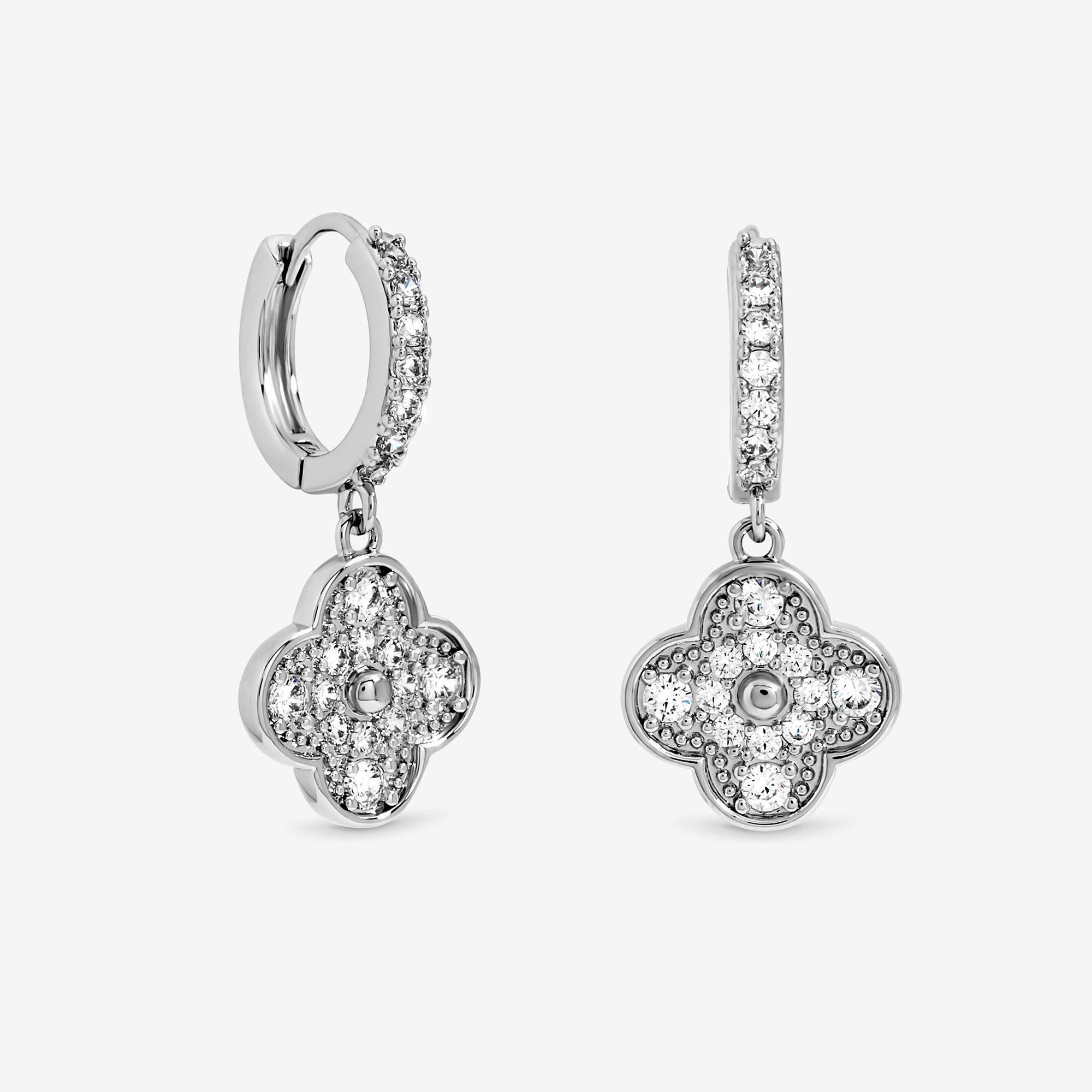 Silver - Jon Richard - Rhodium Plated and Pave Clover Earrings - 1