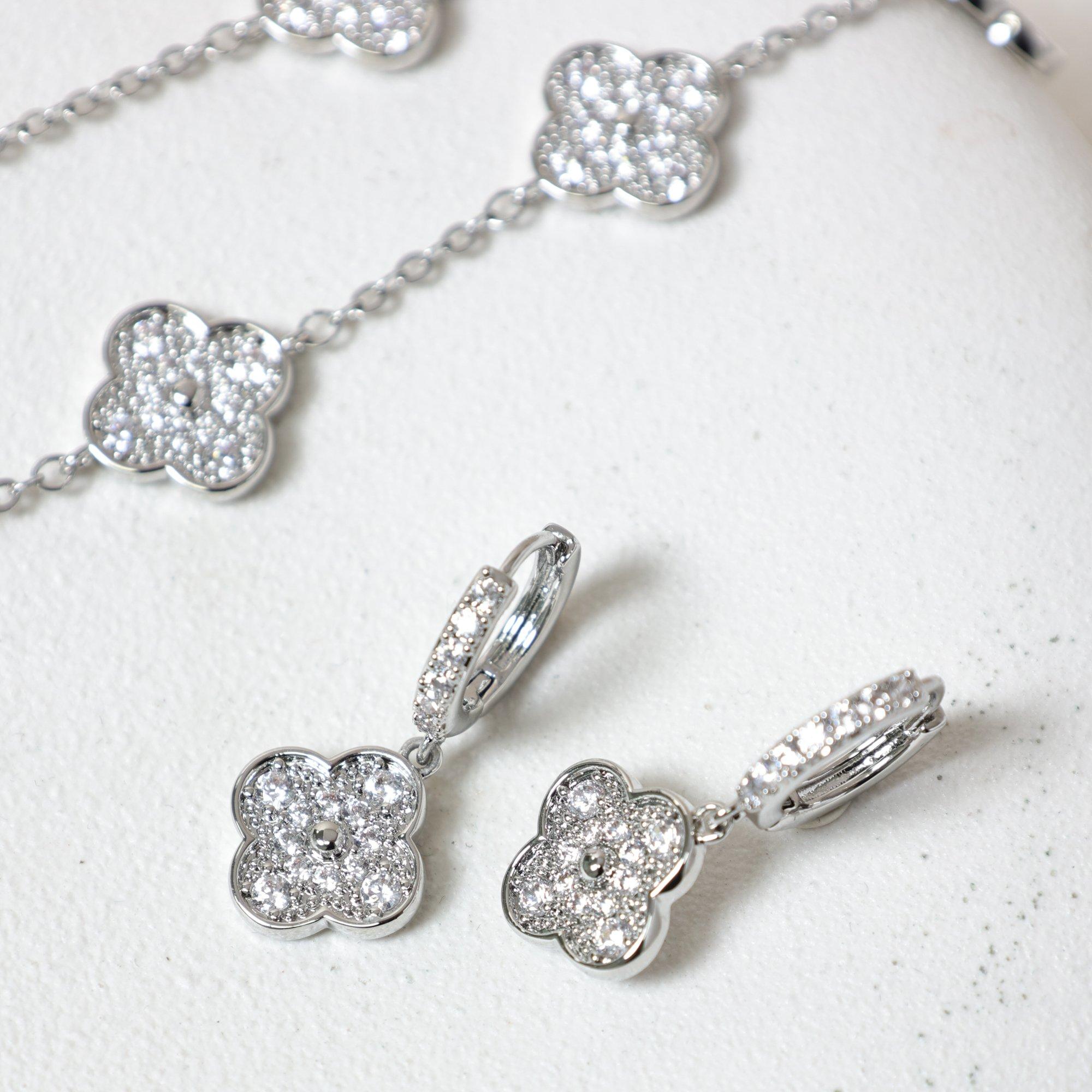 Silver - Jon Richard - Rhodium Plated and Pave Clover Earrings - 3