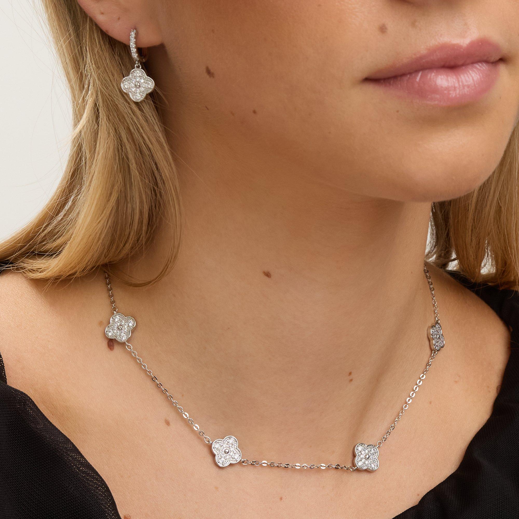 Silver - Jon Richard - Rhodium Plated and Pave Clover Earrings - 4