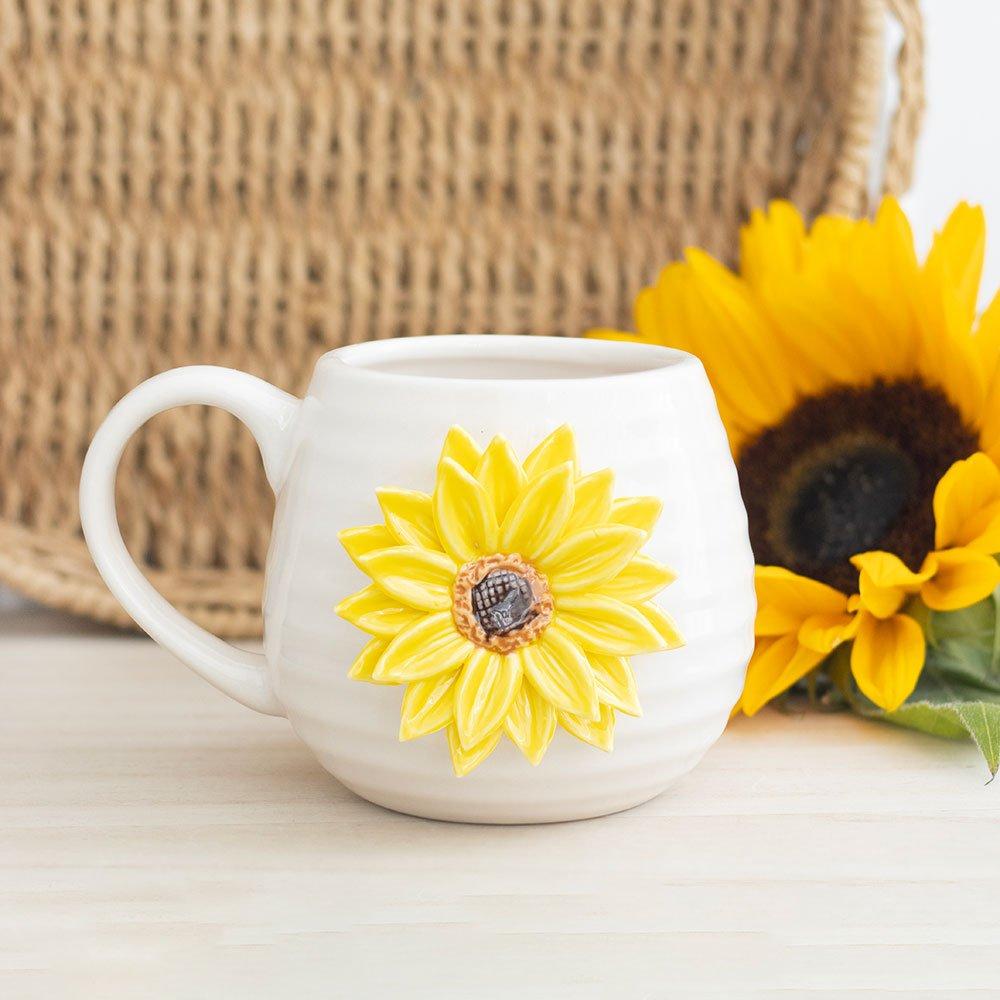 Something Different  Hello Sunshine Rounded Mug With 3D Sunflower - White