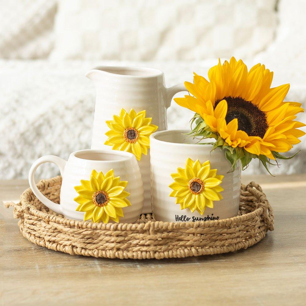 White - Something Different - Hello Sunshine Rounded Mug with 3D Sunflower - 6