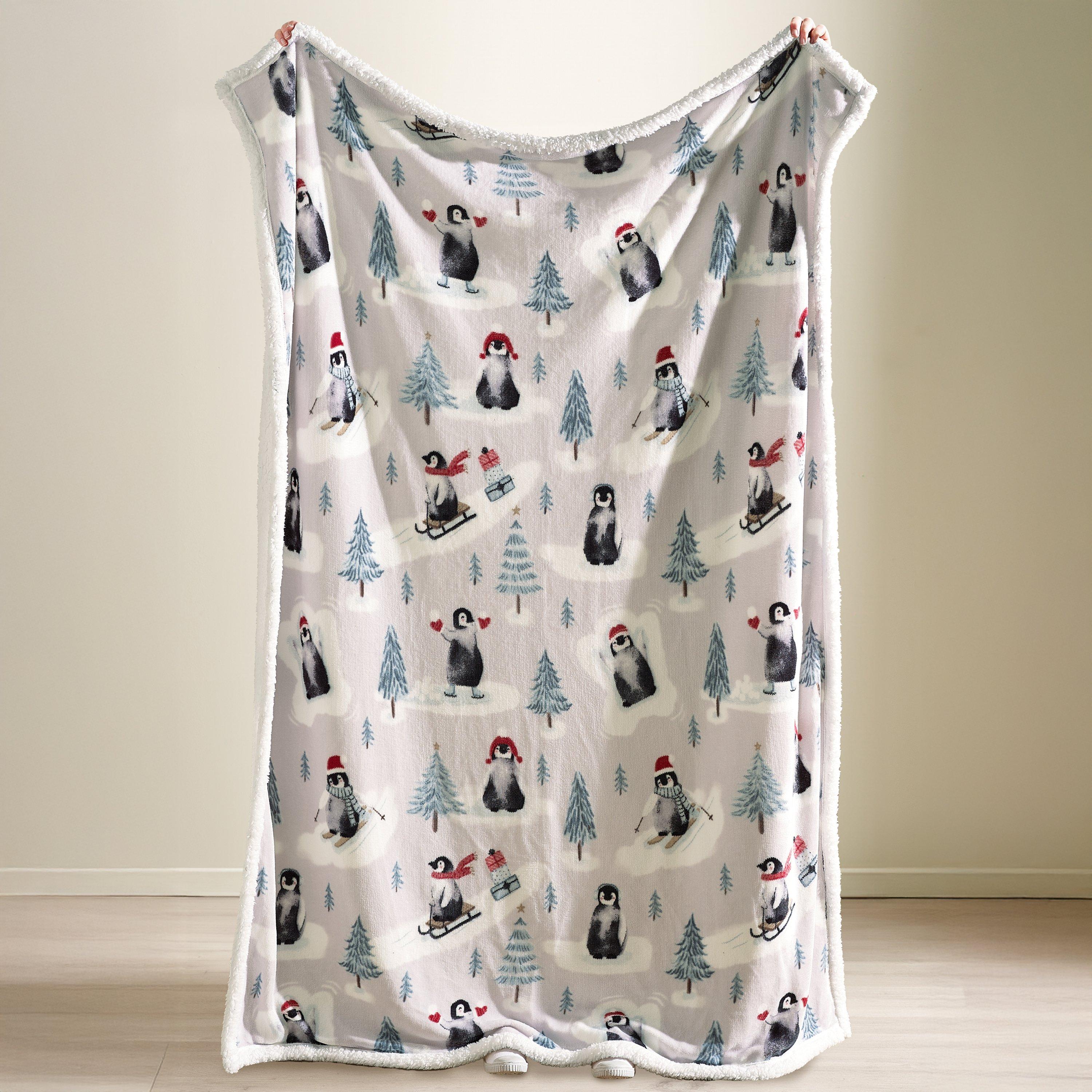 Natural - Catherine Lansfield - Christmas Sherpa Penguins Cosy Blanket Throw - 2