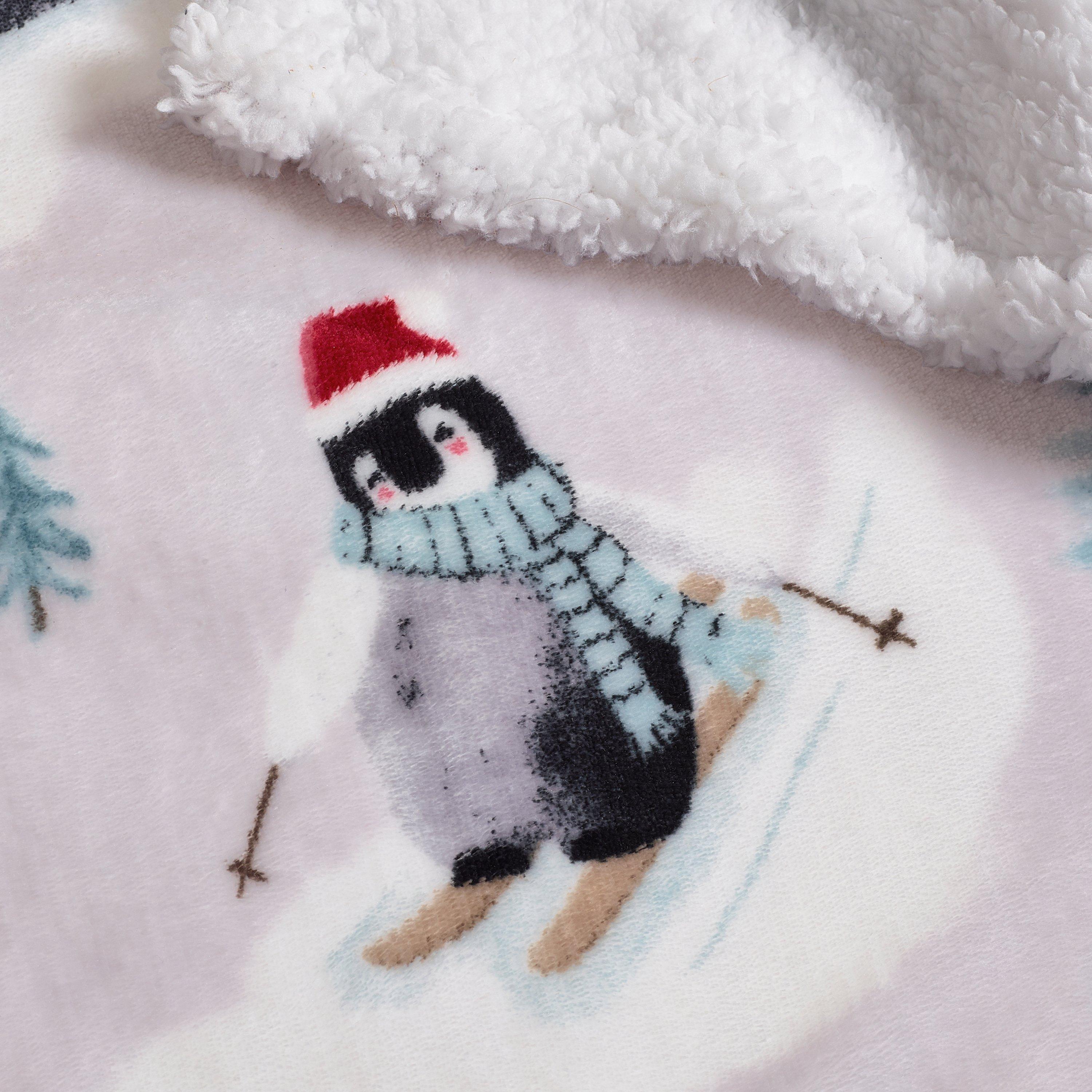 Natural - Catherine Lansfield - Christmas Sherpa Penguins Cosy Blanket Throw - 3