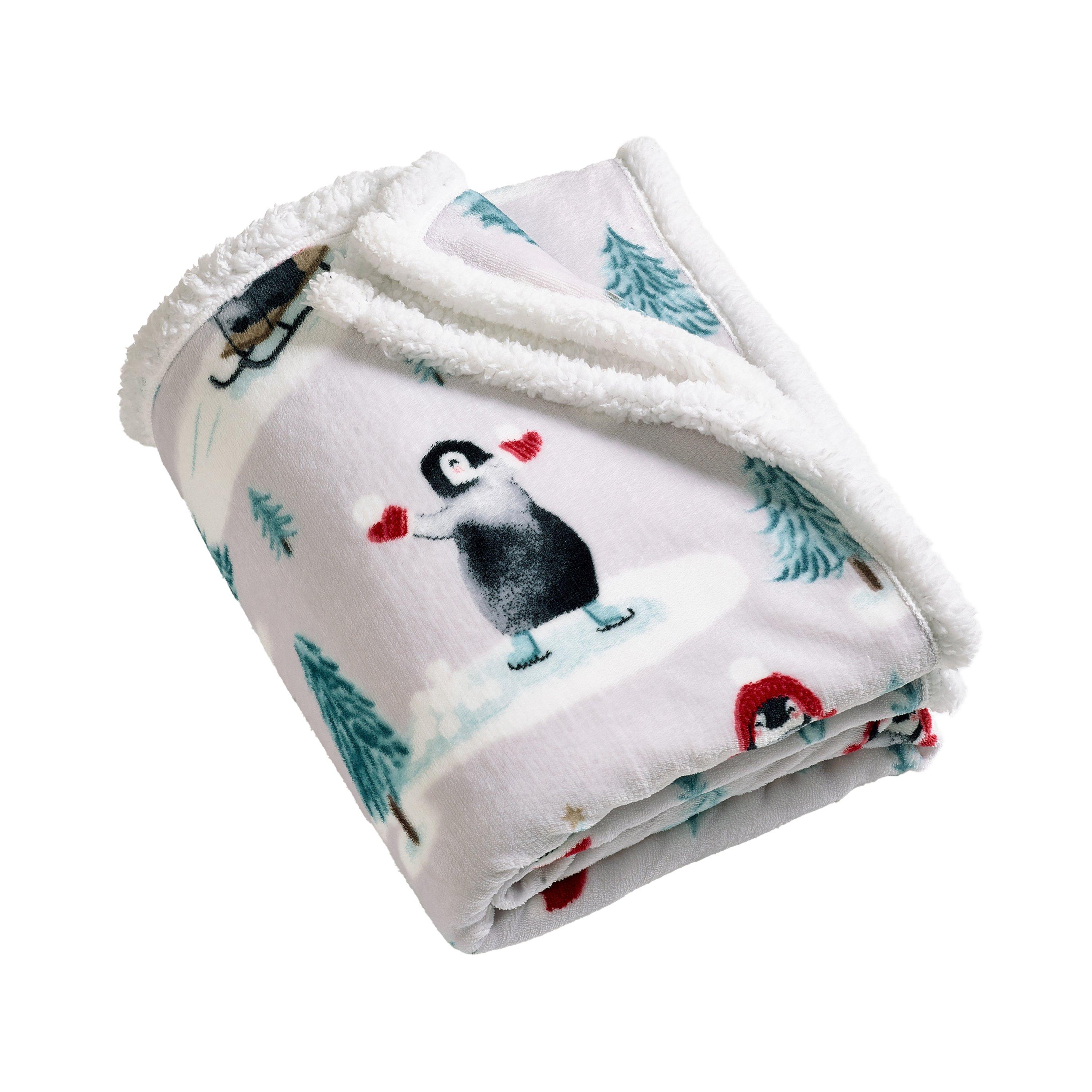 Natural - Catherine Lansfield - Christmas Sherpa Penguins Cosy Blanket Throw - 4