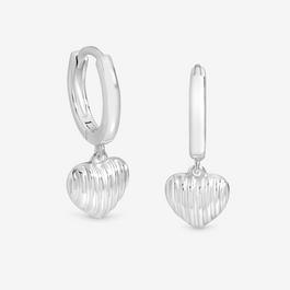 Simply Silver Sterling Silver 925 Ridged Puff Heart Hoops