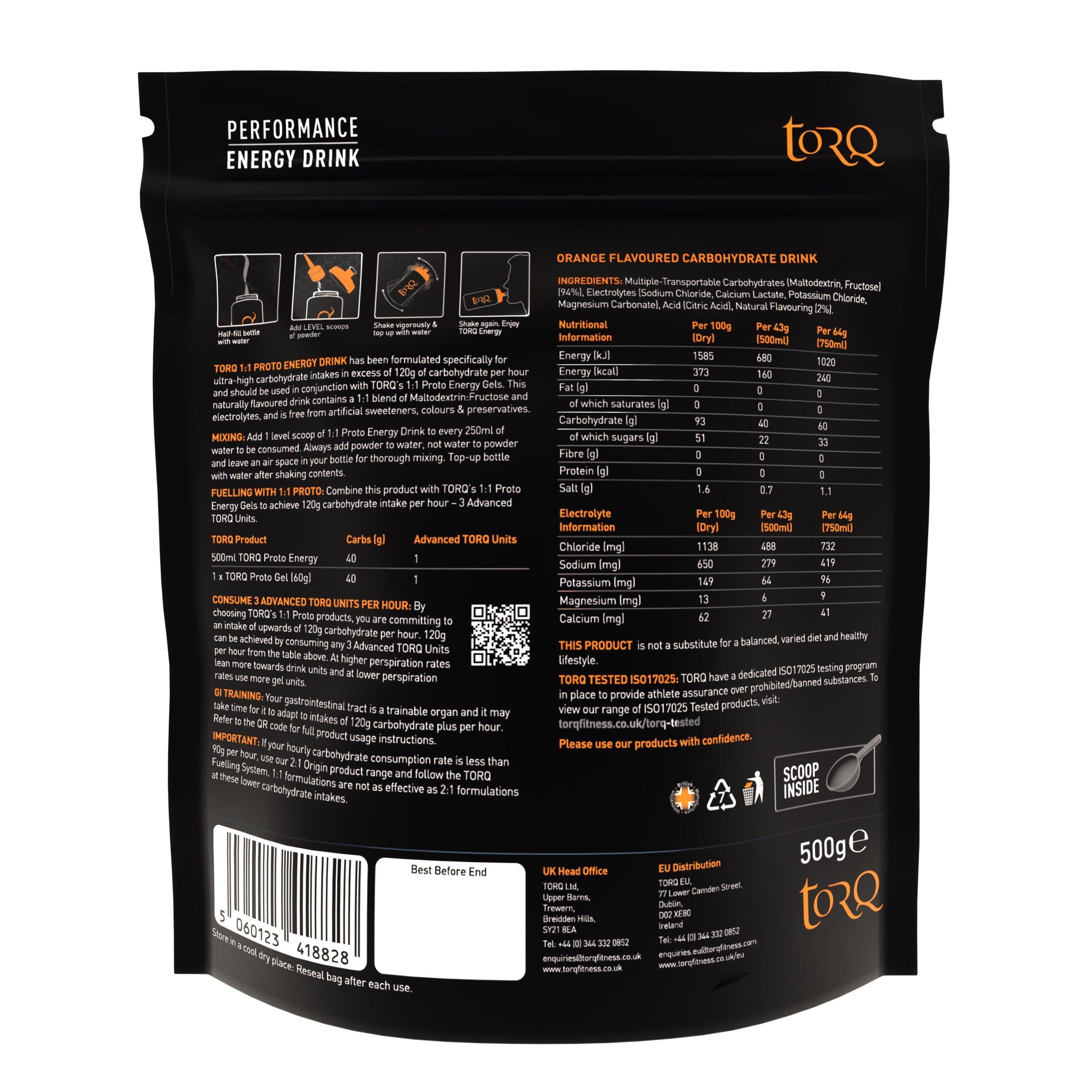 Orange - Torq - Proto 1:1 Energy Drink 500G Pouch - 2