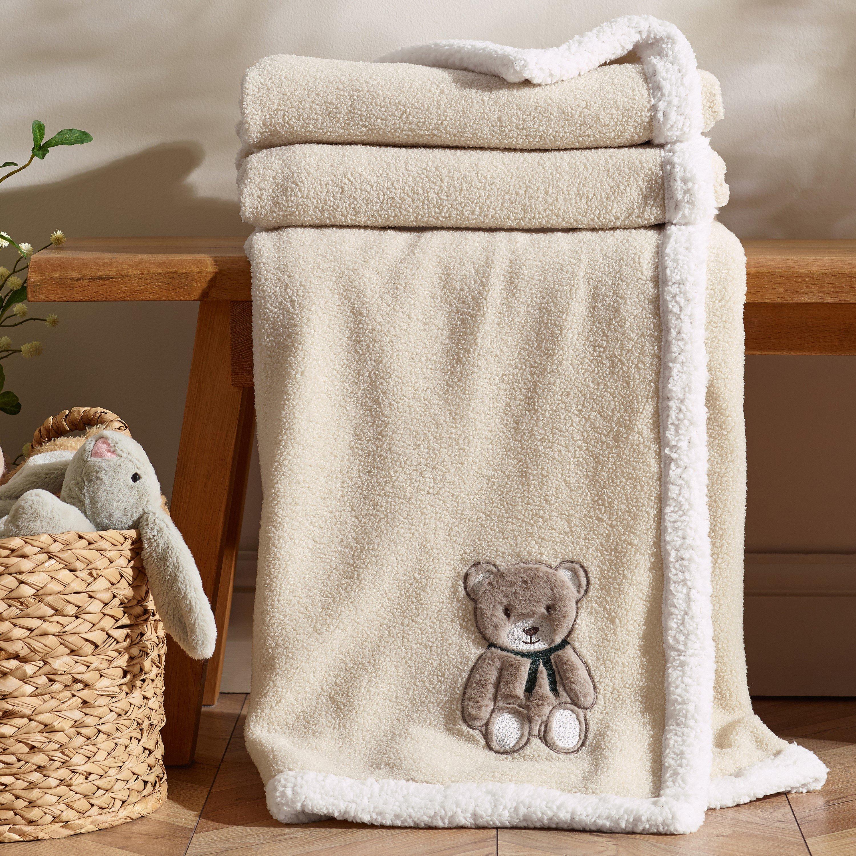 Natural - Catherine Lansfield - Sherpa Teddy Bear Cosy Fleece Blanket Throw - 1