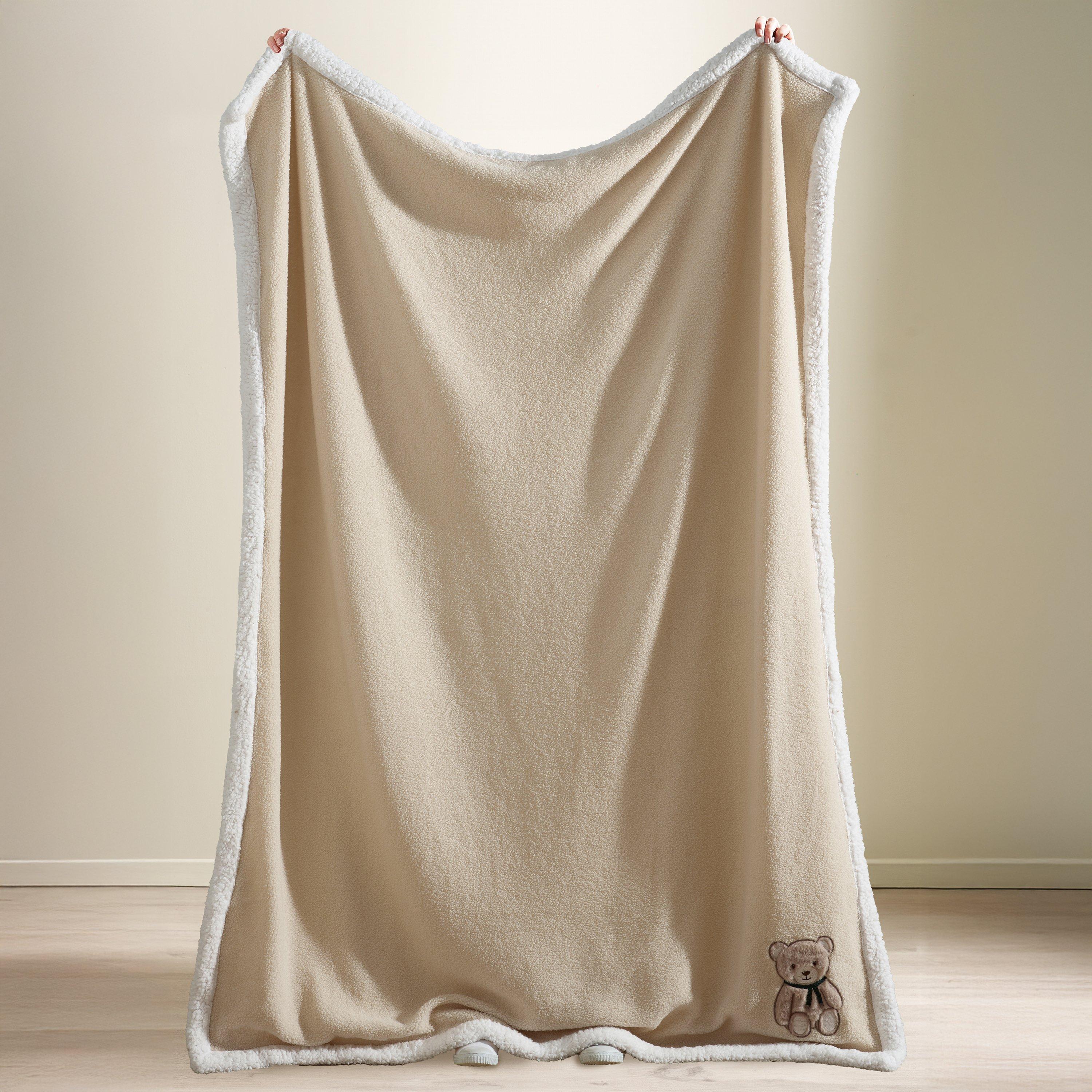Natural - Catherine Lansfield - Sherpa Teddy Bear Cosy Fleece Blanket Throw - 2