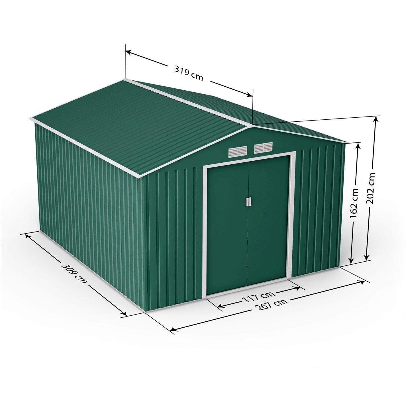 Dark Green - Store More - Lotus Orion Apex Metal Shed With Foundation Kit - 1