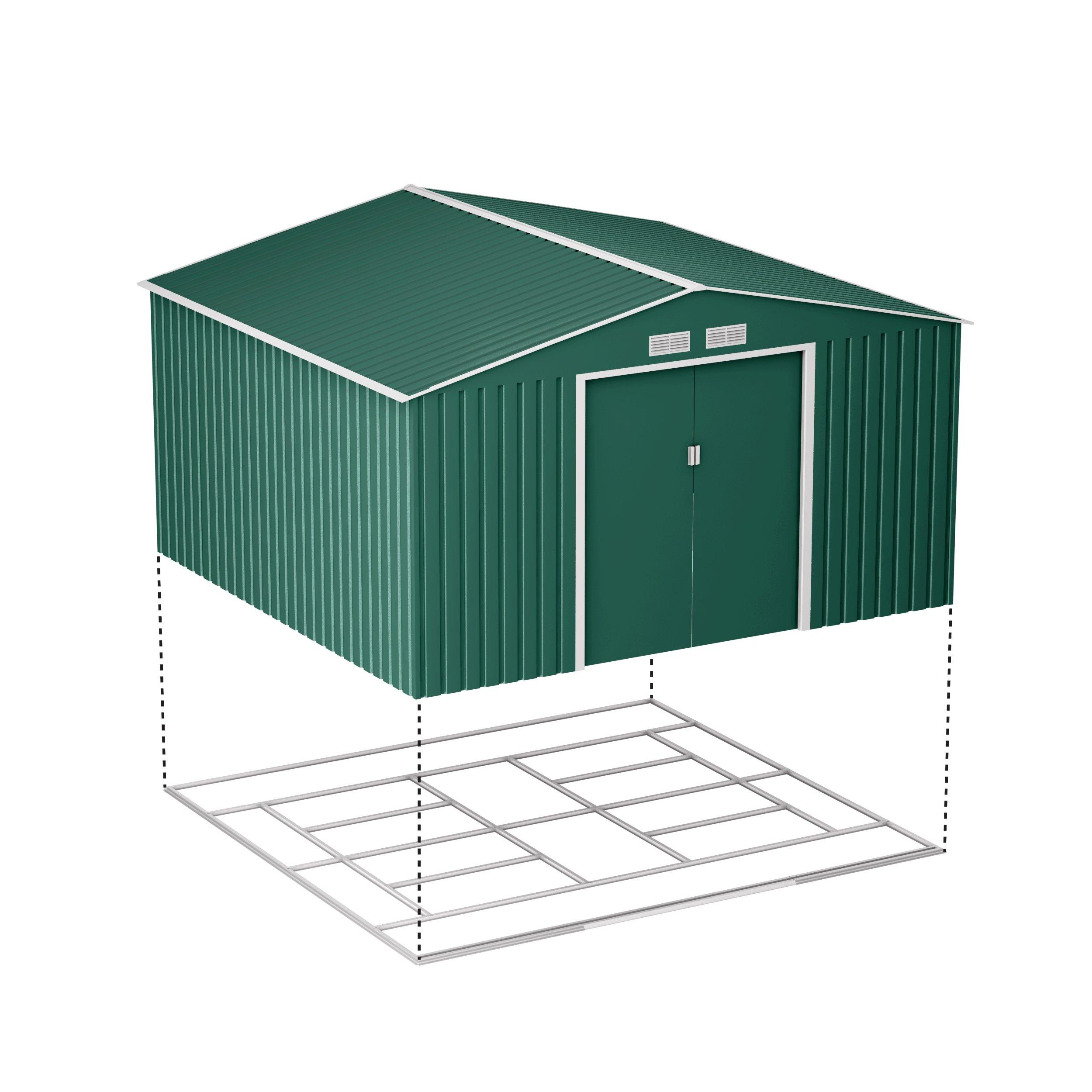 Dark Green - Store More - Lotus Orion Apex Metal Shed With Foundation Kit - 2