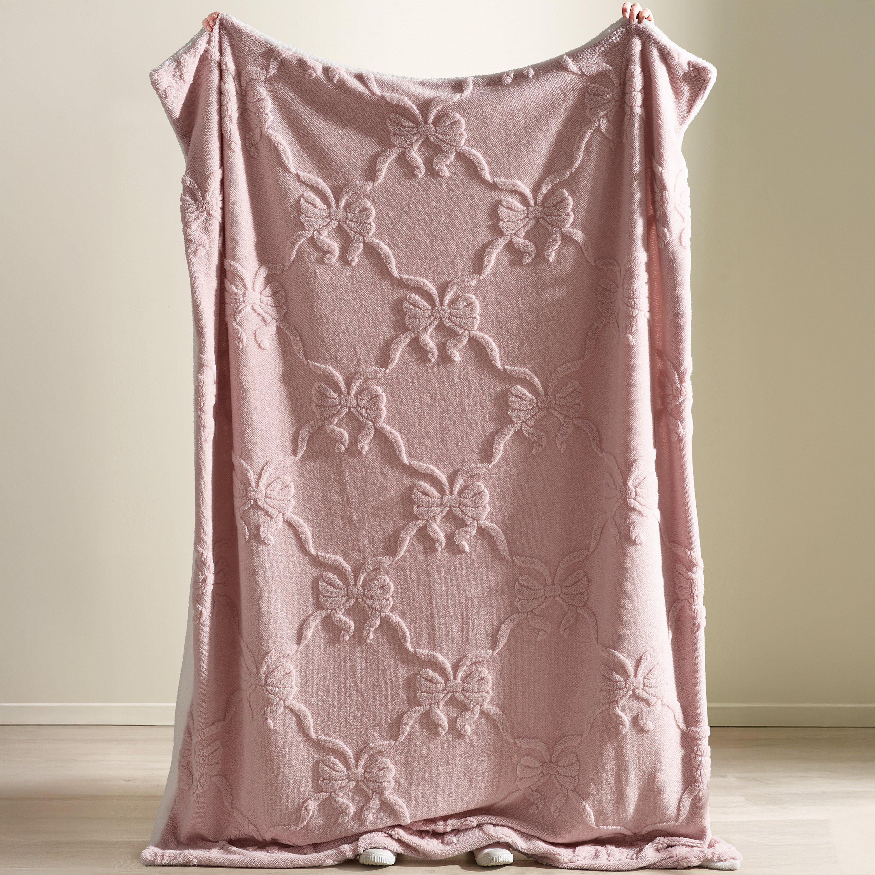 Pink - Catherine Lansfield - Carved Bow Cosy Fleece Blanket Throw - 2