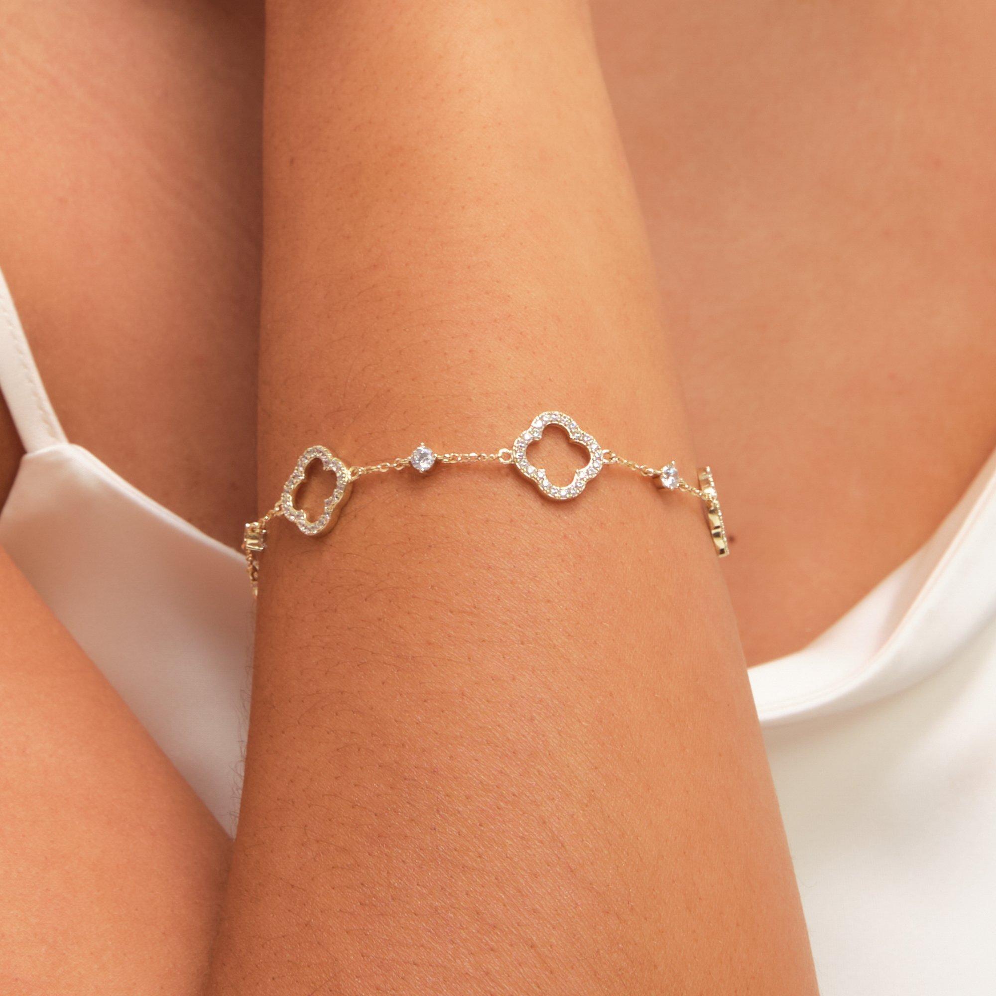 Gold - Jon Richard - Gold Plated Pave and Crystal Open Clover Bracelet - 2
