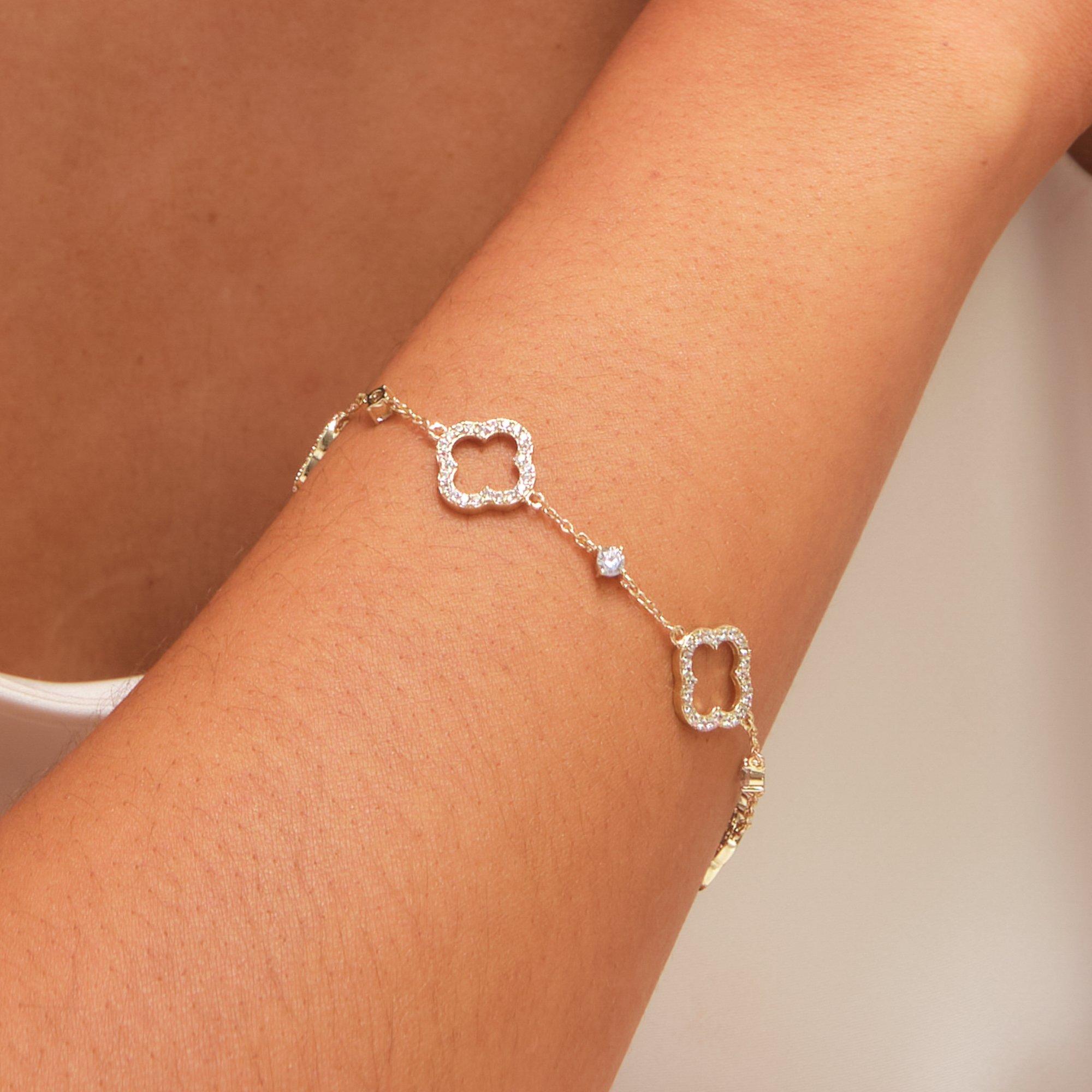 Gold - Jon Richard - Gold Plated Pave and Crystal Open Clover Bracelet - 3