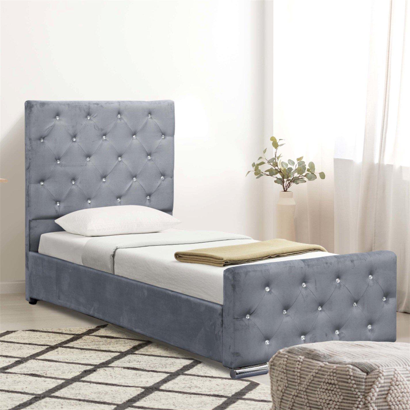 Comfy Living Crushed Velvet Chesterfield Bed and Mattress