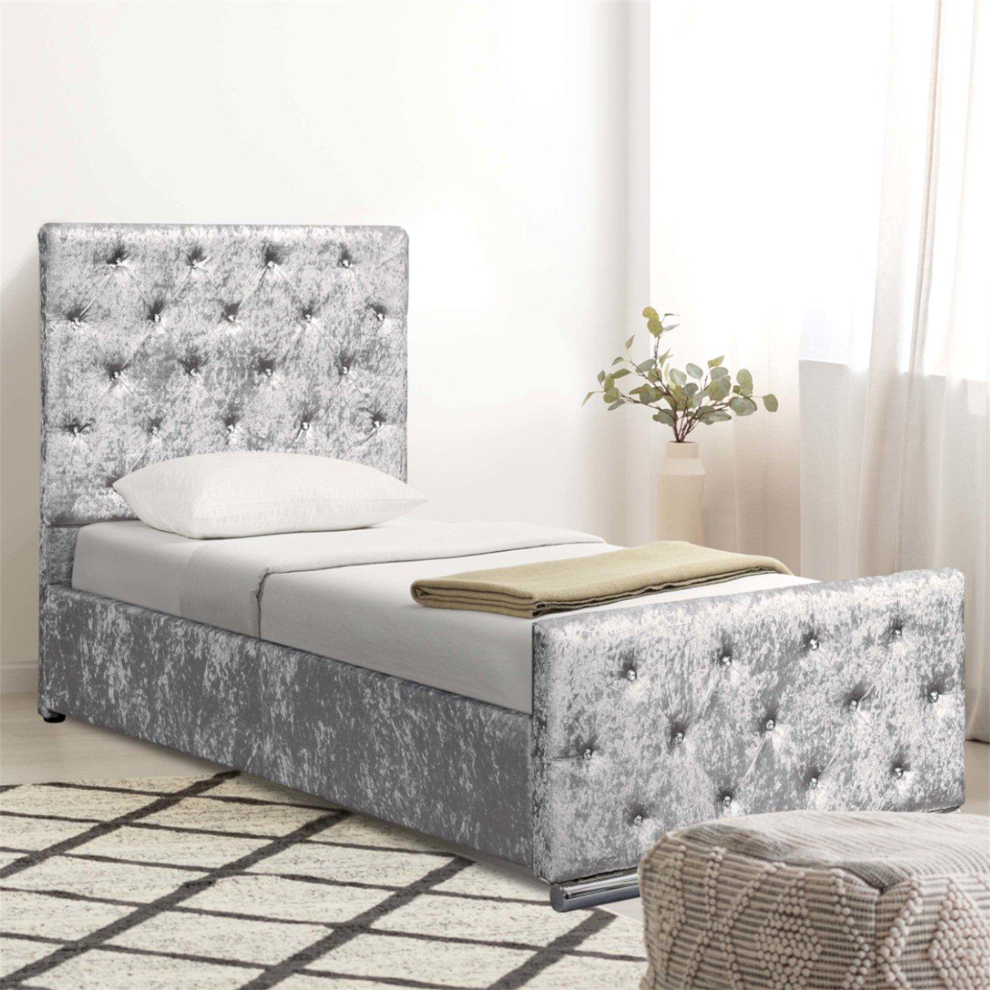 Comfy Living Crushed Velvet Chesterfield Bed and Mattress