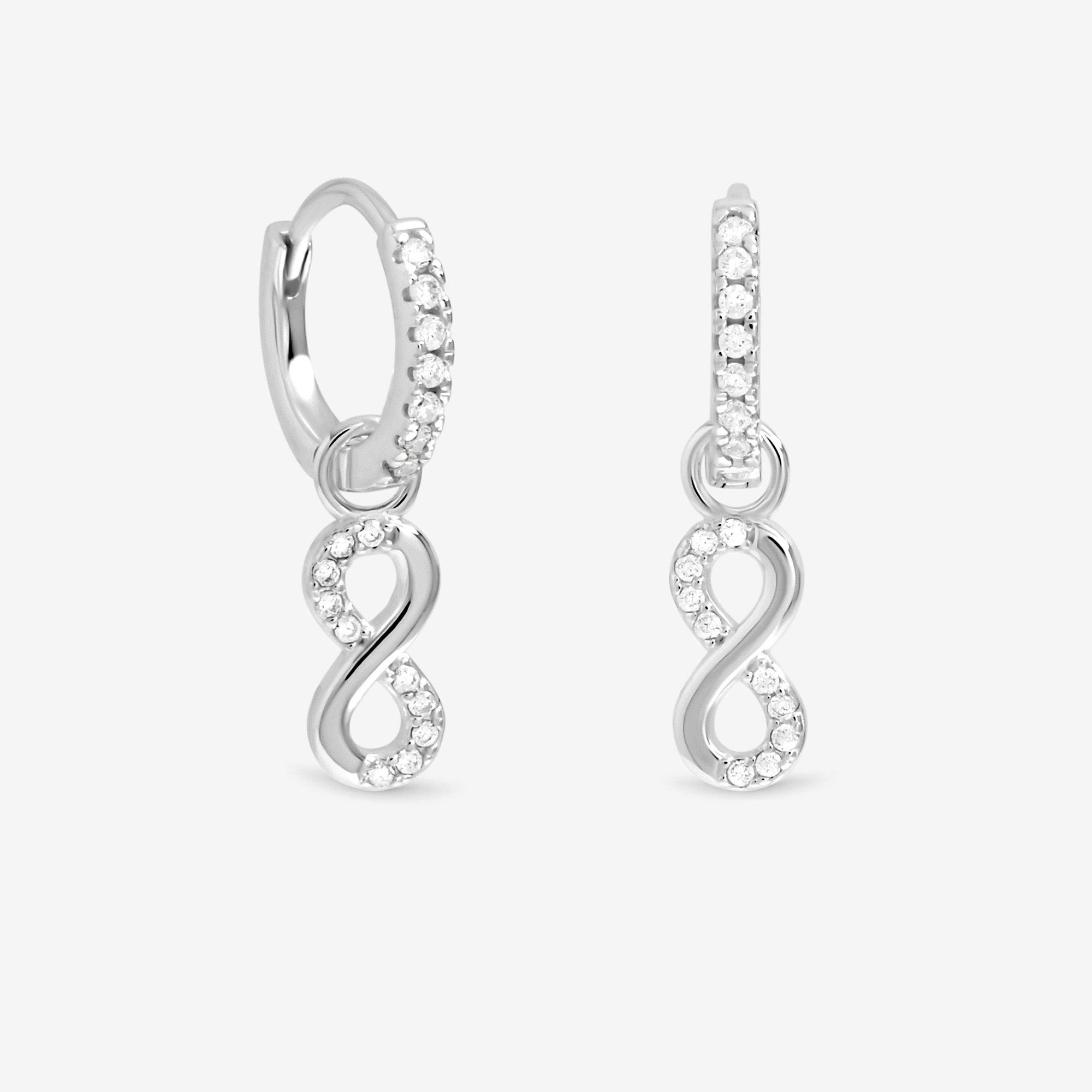 Silver - Simply Silver - Sterling Silver 925 Pave Infinity Charm Hoops - 1