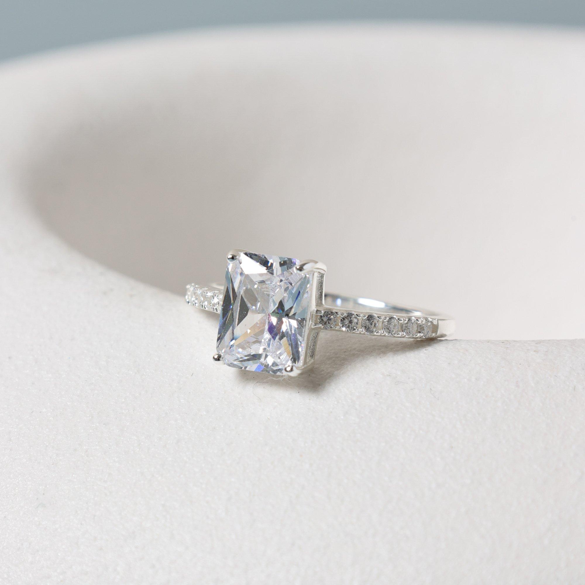 Silver - Simply Silver - Sterling Silver 925 Emerald Cut Engagement Ring - 2