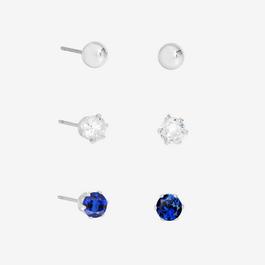 Mood Silver Crystal & Blue Studs - Pack of 3