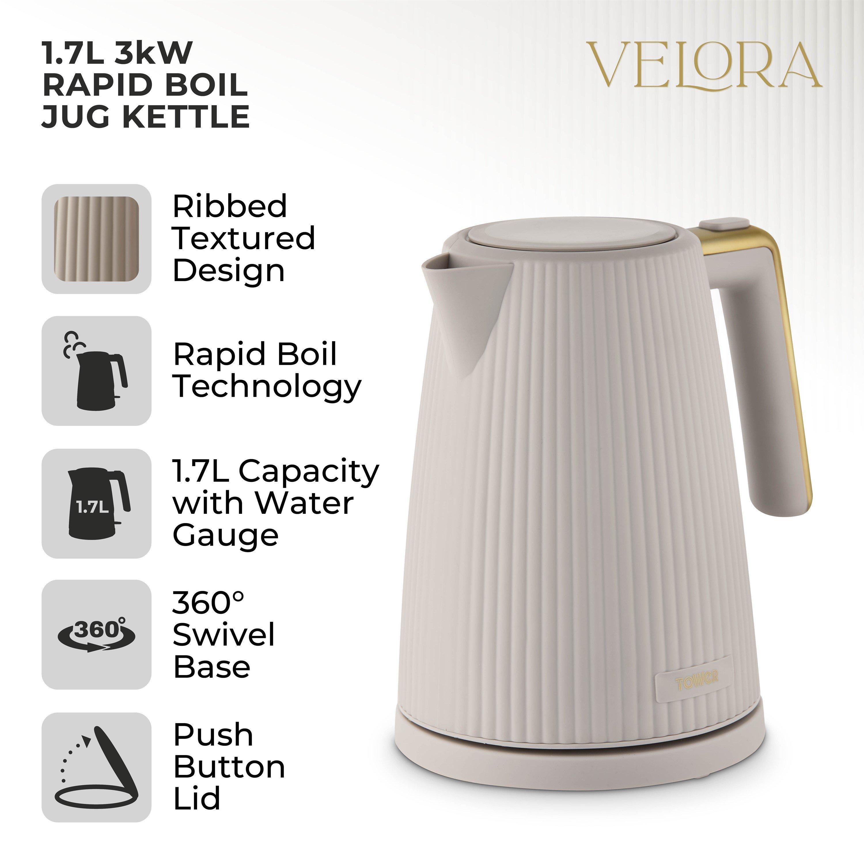Matte Stone - Tower - Tower Velora Electric Kettle 1.7L Rapid Boil 3kW - 2