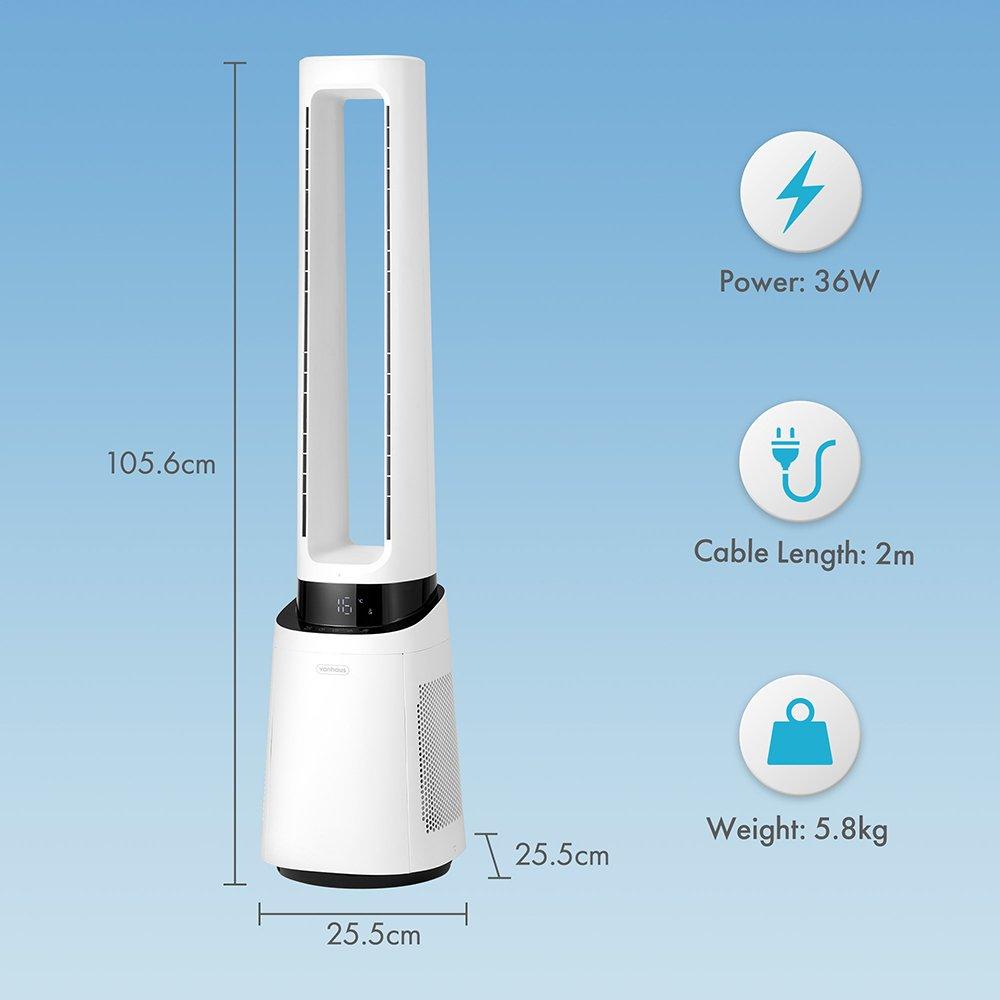 White - VonHaus - VonHaus - 40-inch Bladeless Fan with Wi-Fi & HEPA - 2
