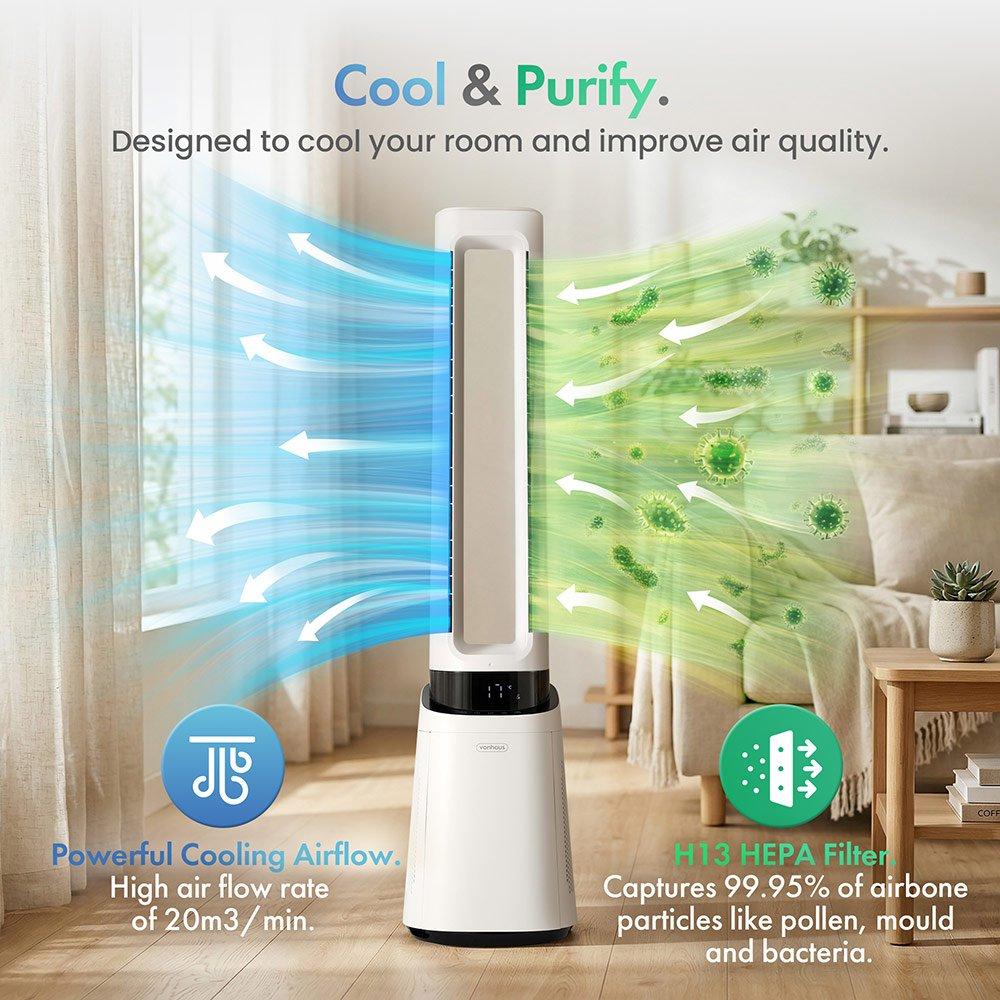 White - VonHaus - VonHaus - 40-inch Bladeless Fan with Wi-Fi & HEPA - 7