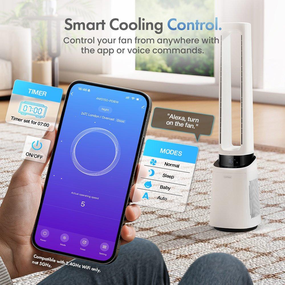 White - VonHaus - VonHaus - 40-inch Bladeless Fan with Wi-Fi & HEPA - 9