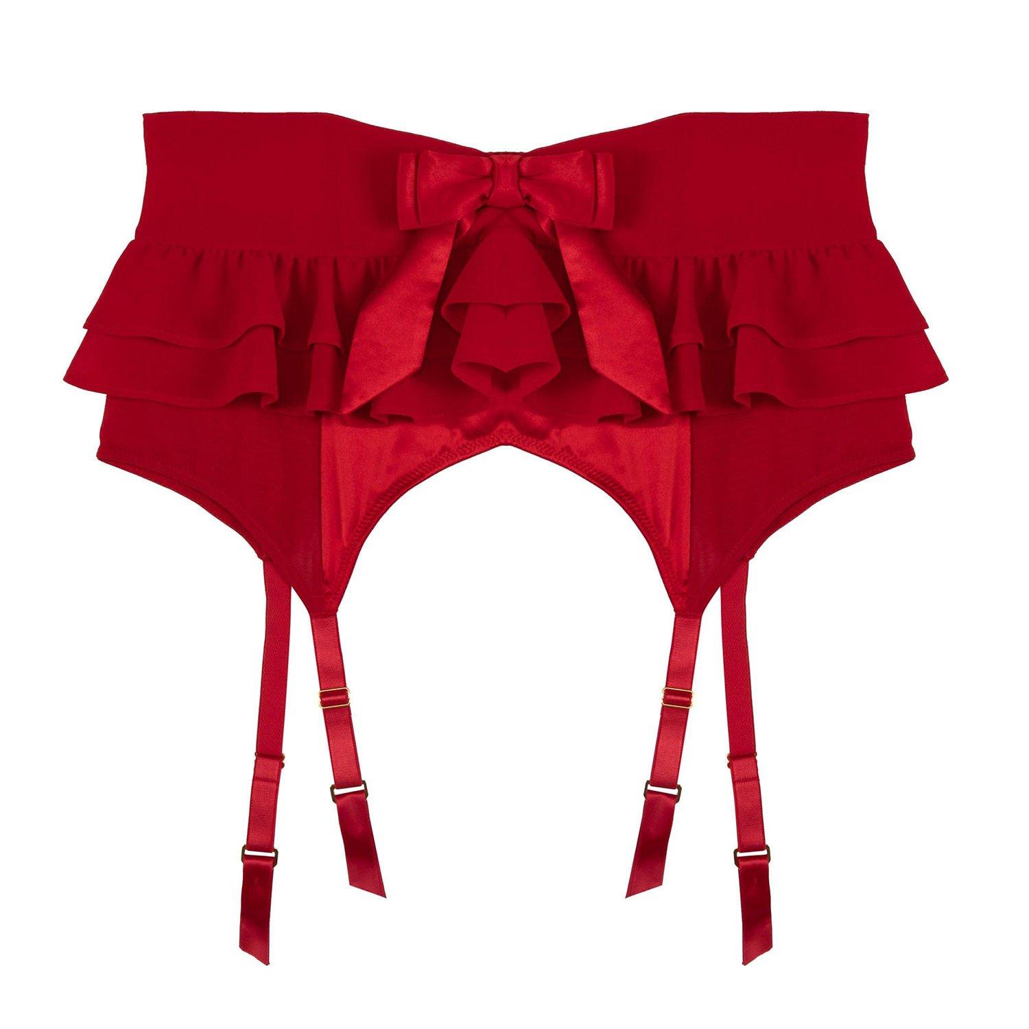 Red - Playful Promises - Annette Red Satin Skirted Suspender Belt - 4