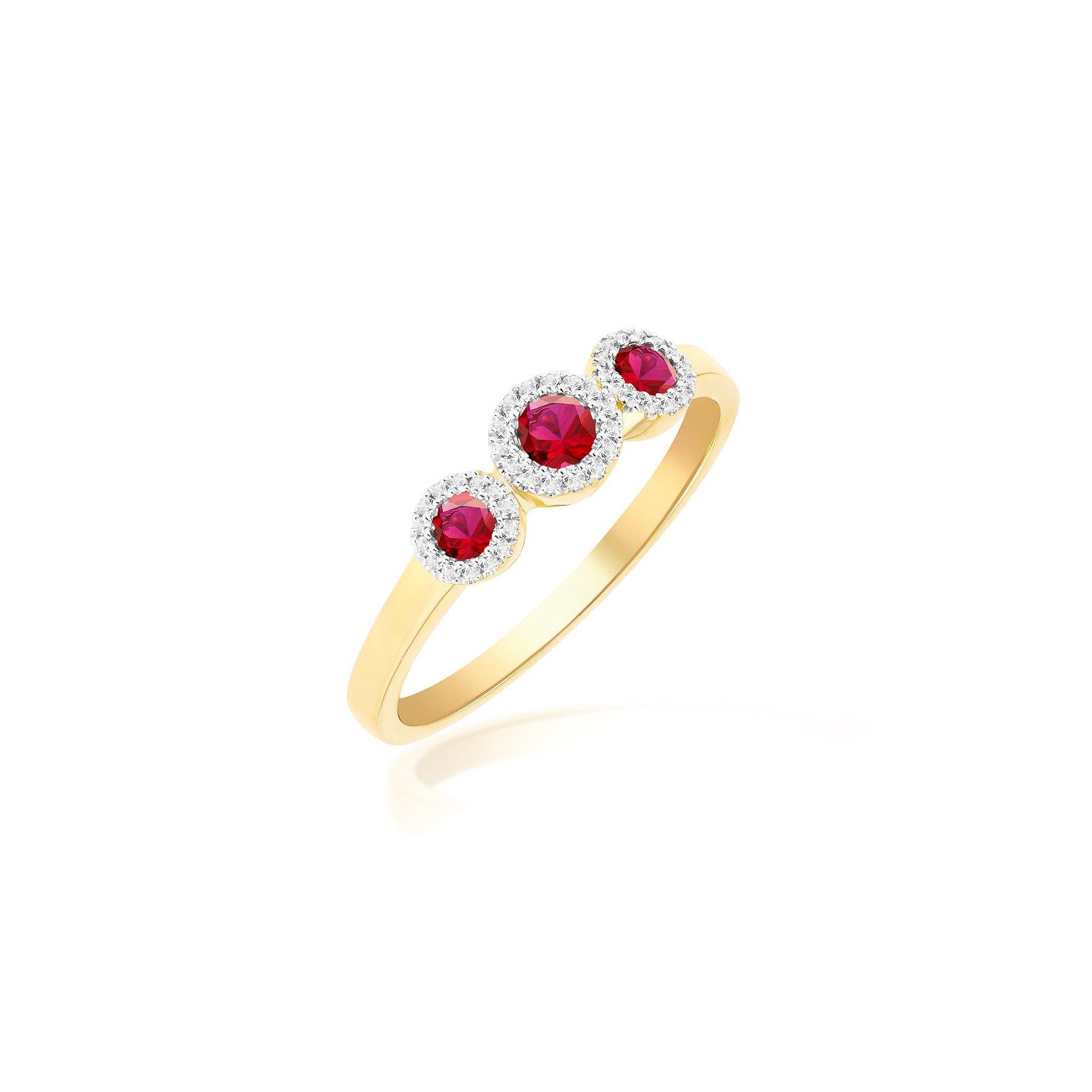 Yellow Gold - Be You - 9ct Gold Trinity Rings with Lab Rubies & Diamonds - 1