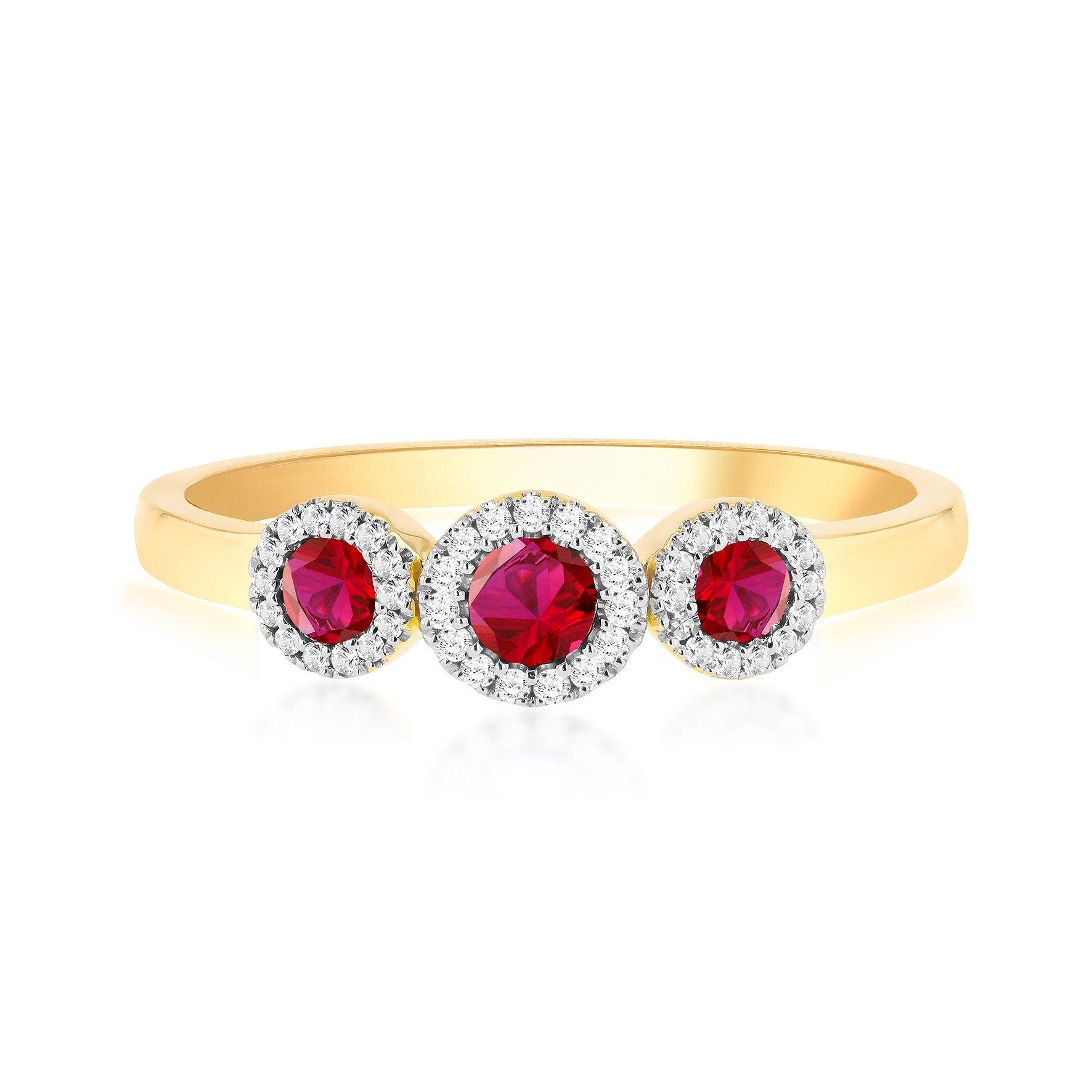 Yellow Gold - Be You - 9ct Gold Trinity Rings with Lab Rubies & Diamonds - 2