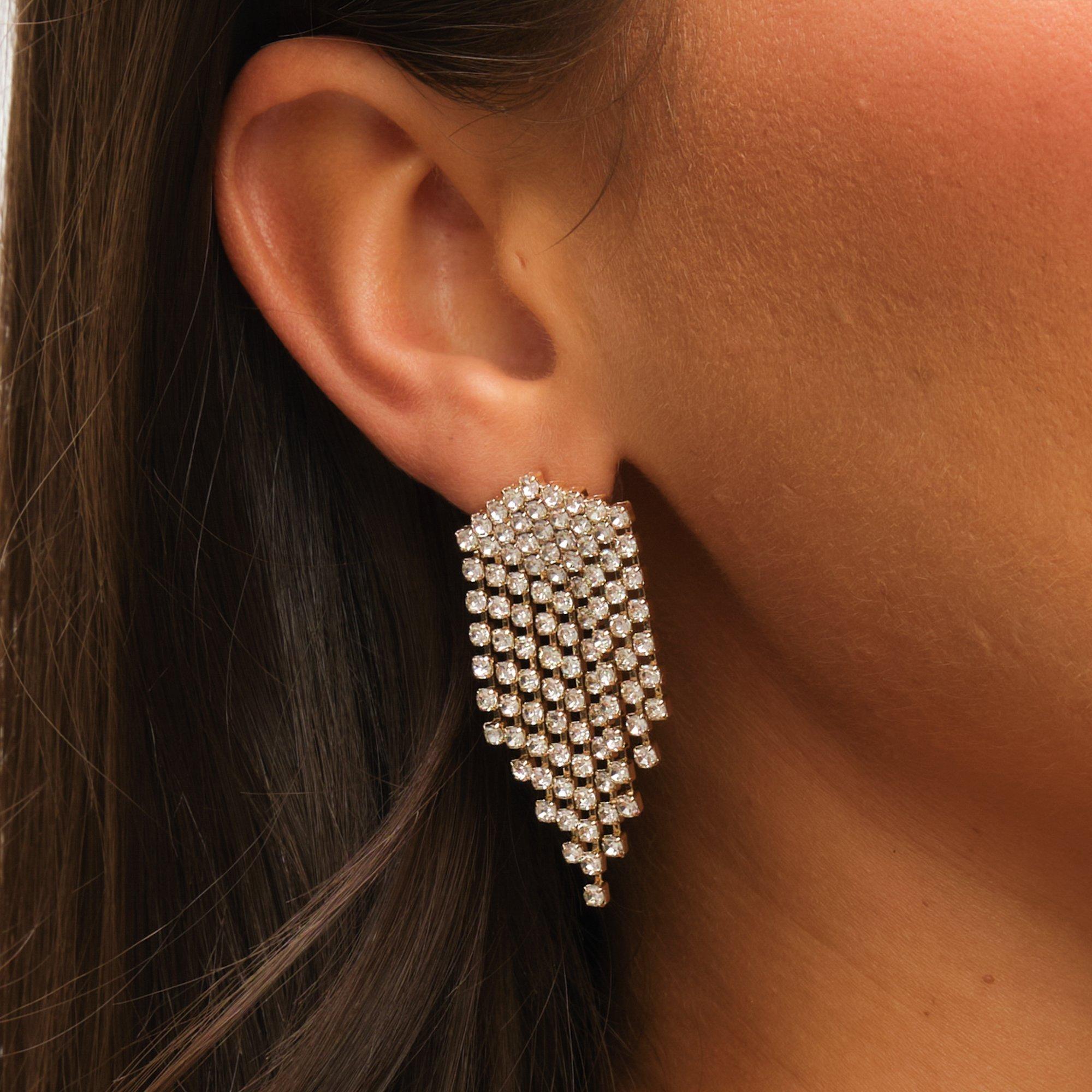 Gold - Mood - Gold Crystal Chandelier Mini Drop Earrings - 2