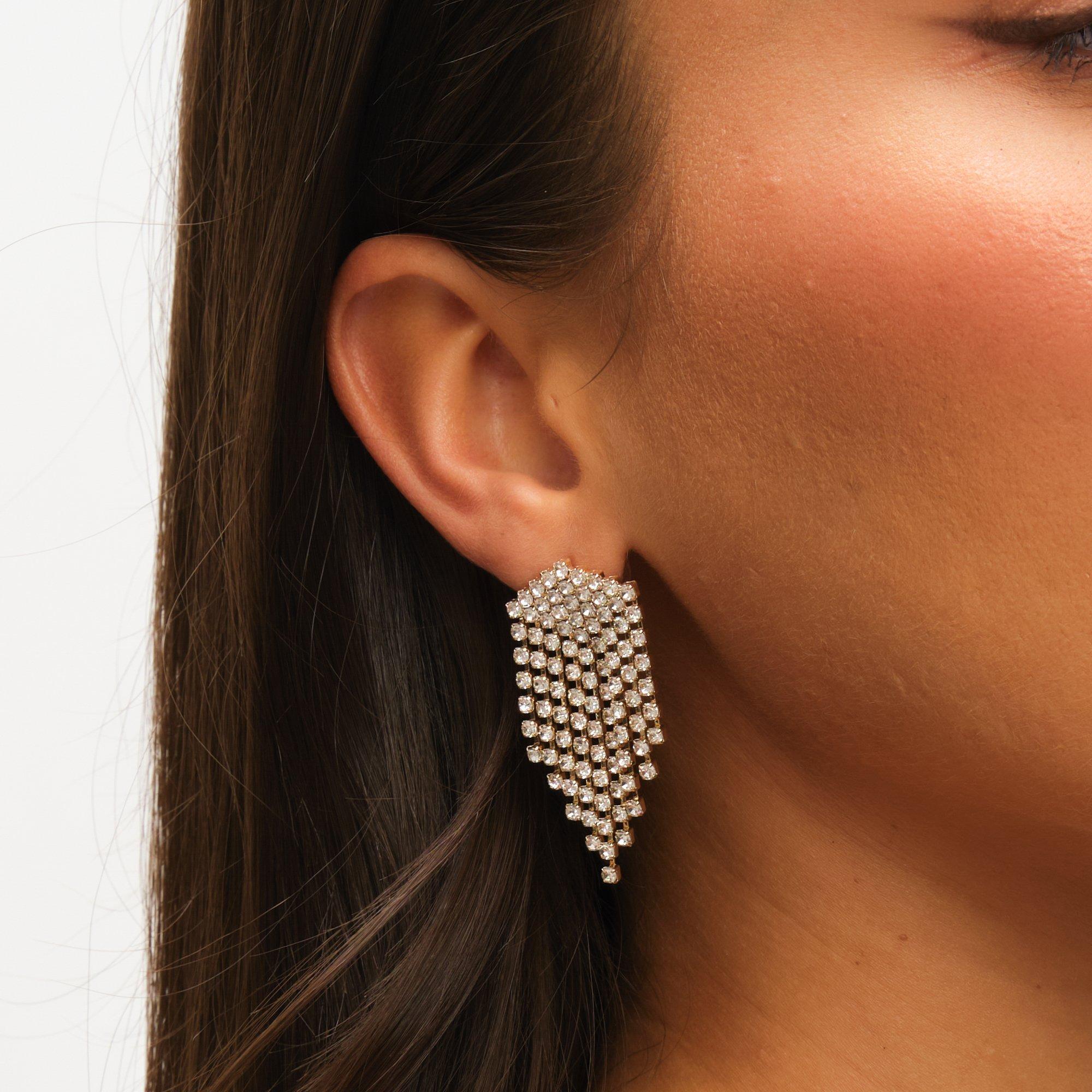 Gold - Mood - Gold Crystal Chandelier Mini Drop Earrings - 4