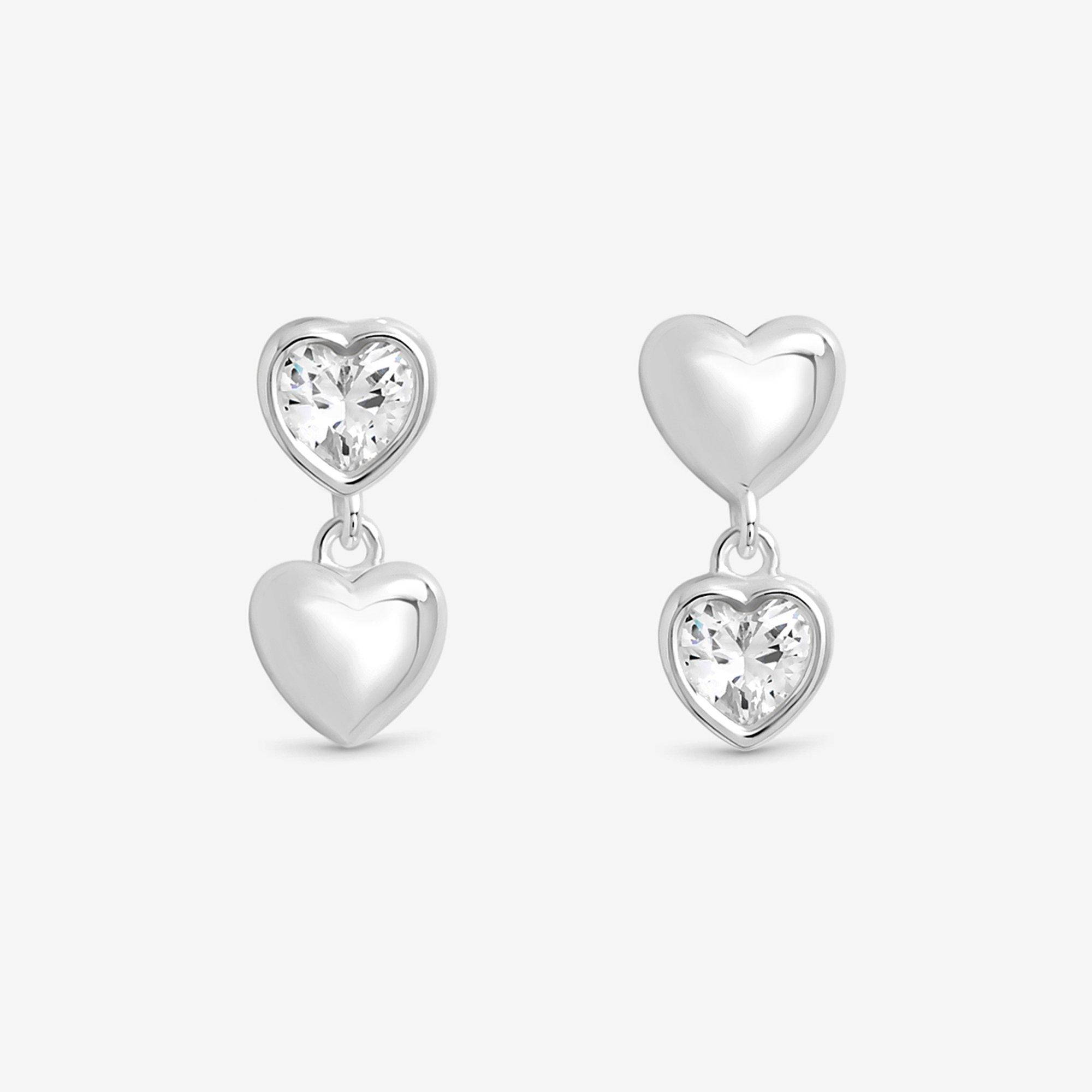Silver - Simply Silver - Sterling Silver 925 Cubic Zirconia Heart Earrings