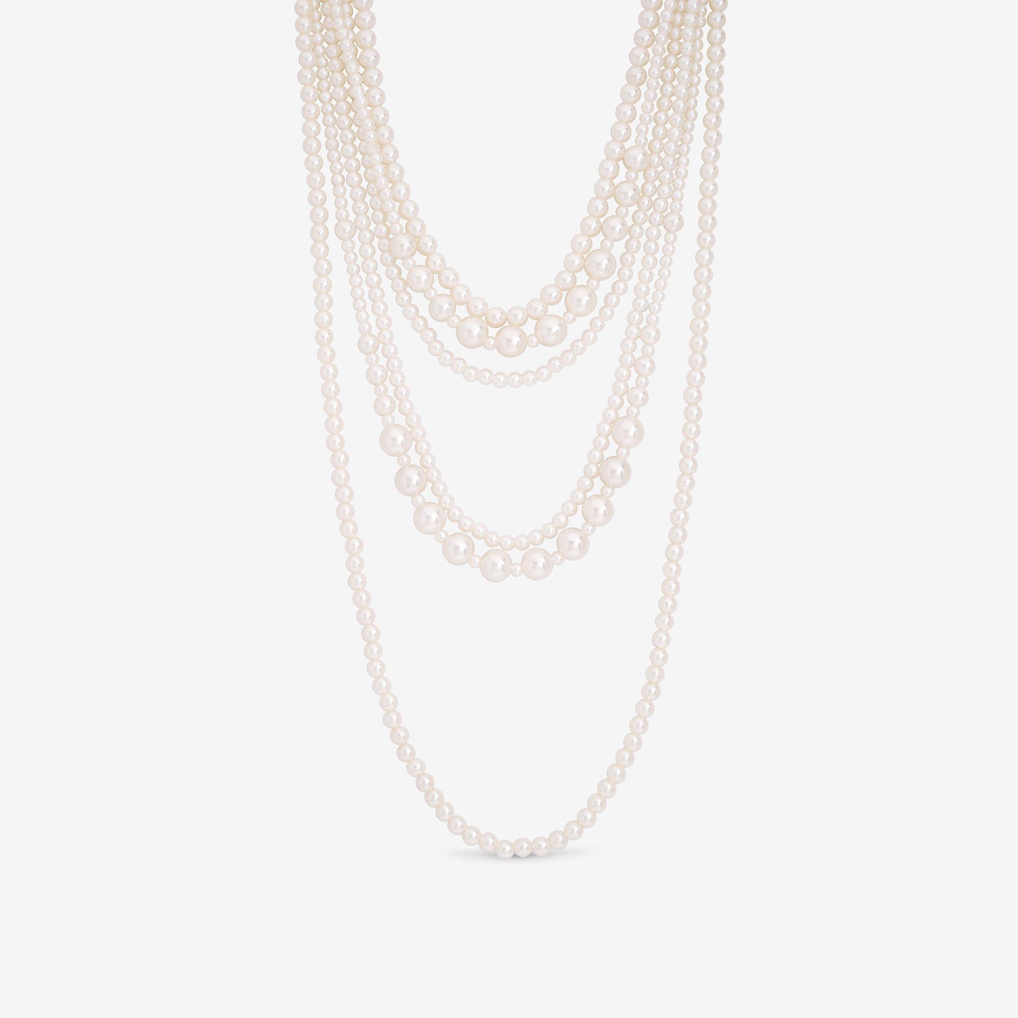 White - Mood - Cream Pearl Multi Row Statement Necklace - 1