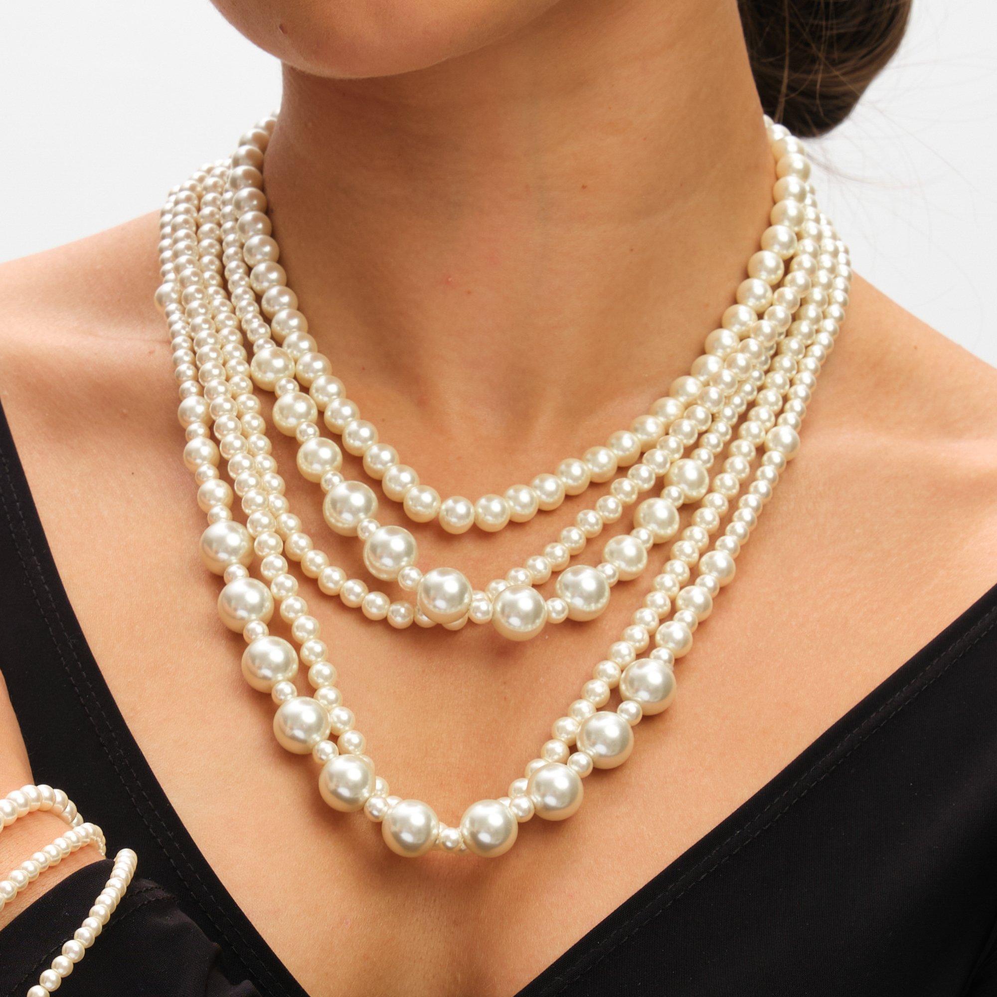White - Mood - Cream Pearl Multi Row Statement Necklace - 3