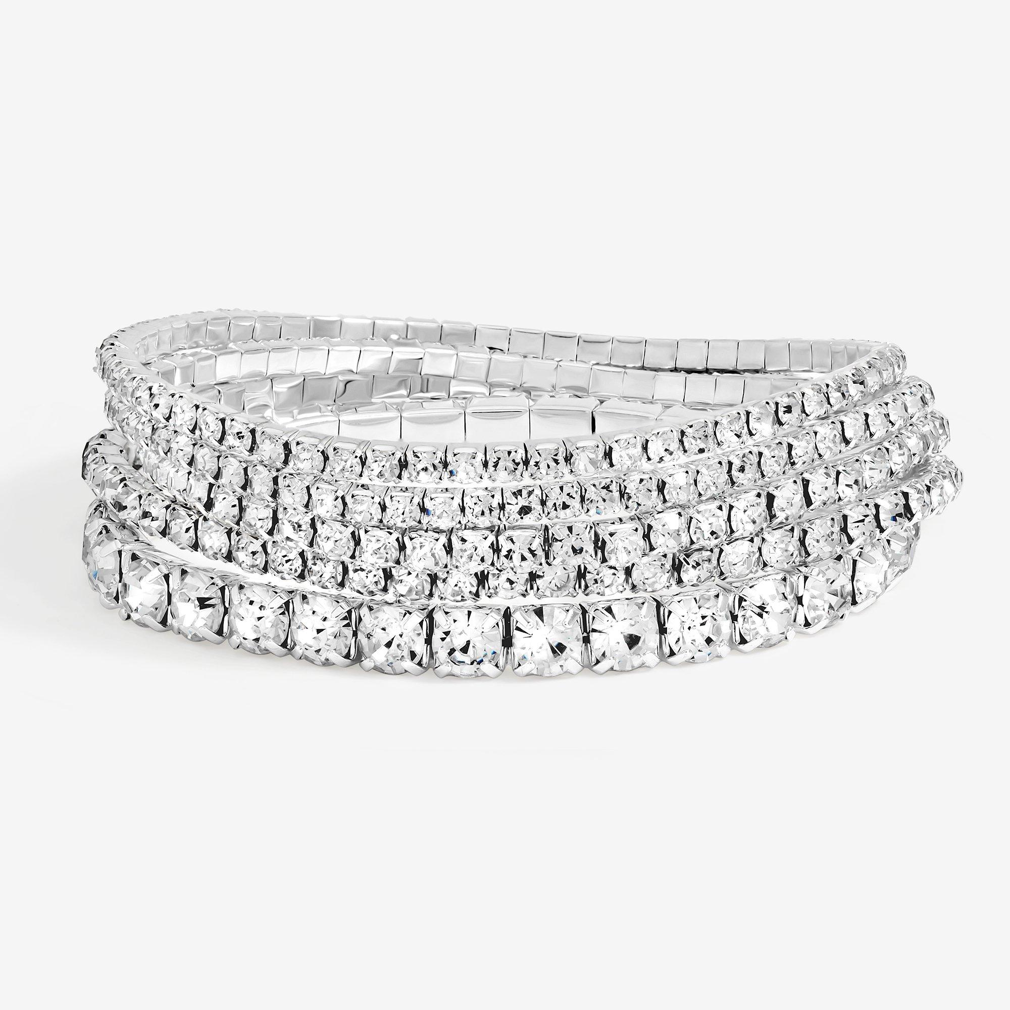 Silver - Mood - Crystal & Pearl Stretch Bracelets - Pack of 5