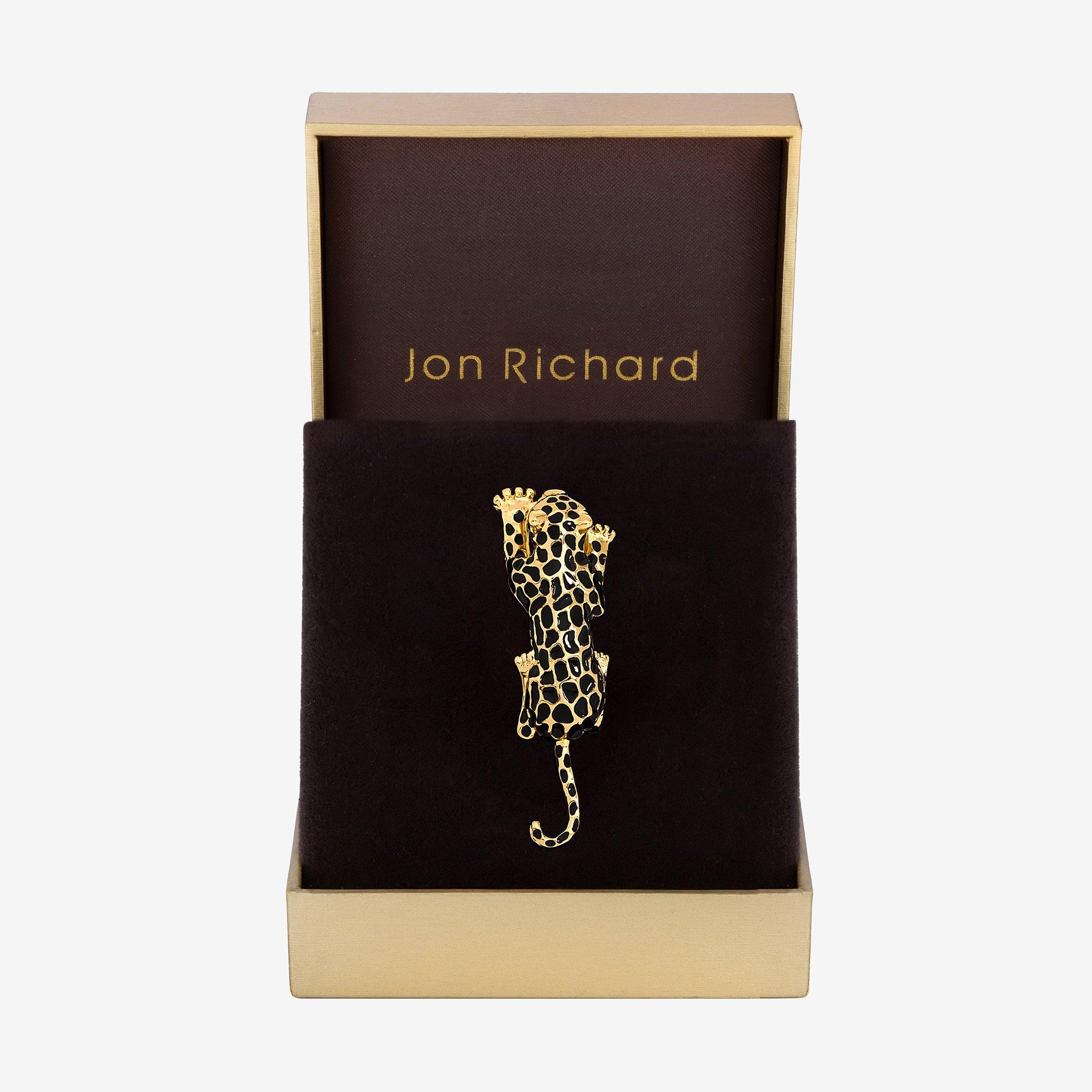 Gold - Jon Richard - Gold Plated and Jet Lepoard Brooch - Gift Box - 1