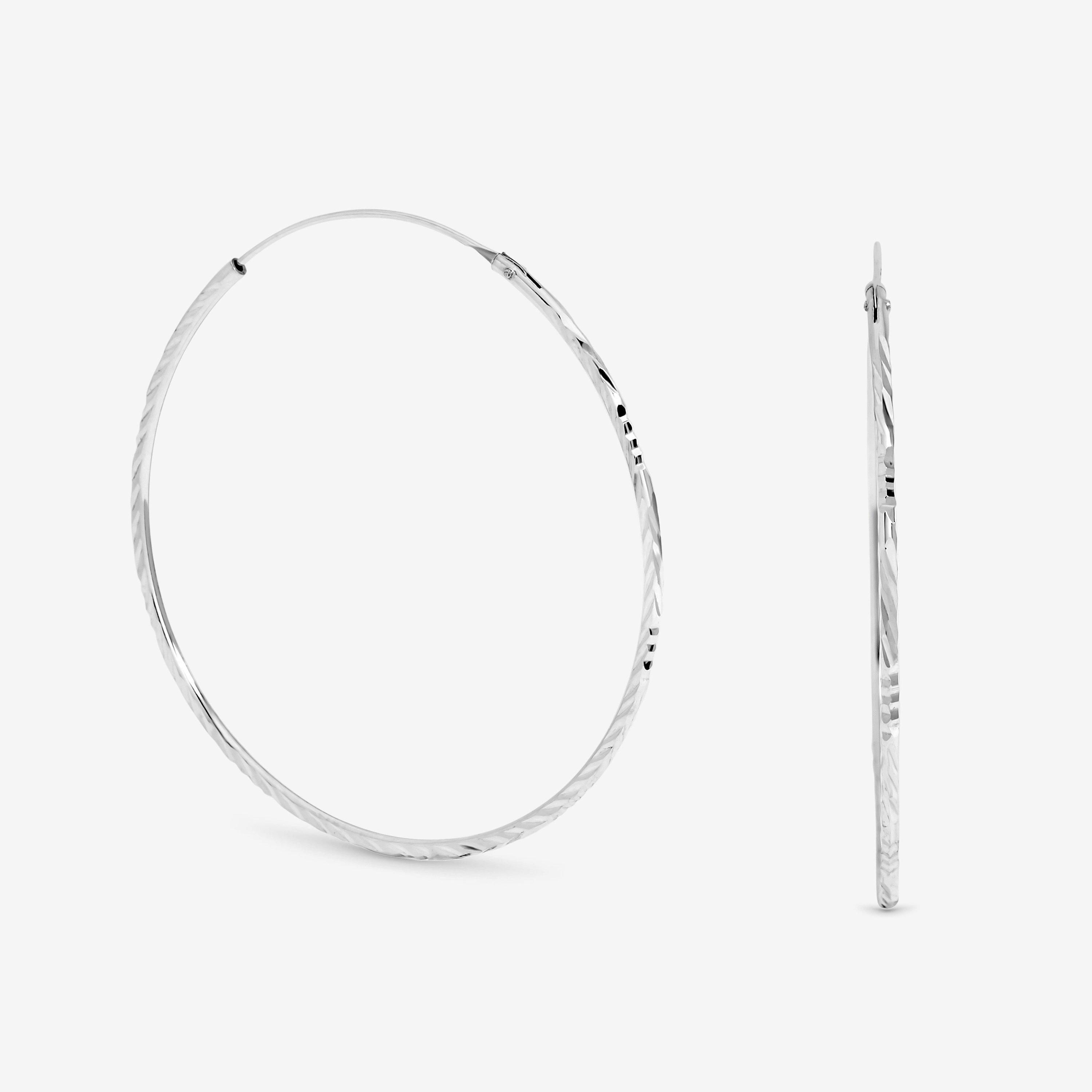 Silver - Simply Silver - Sterling Silver 925 Diamond Cut Sleeper Hoops - 1