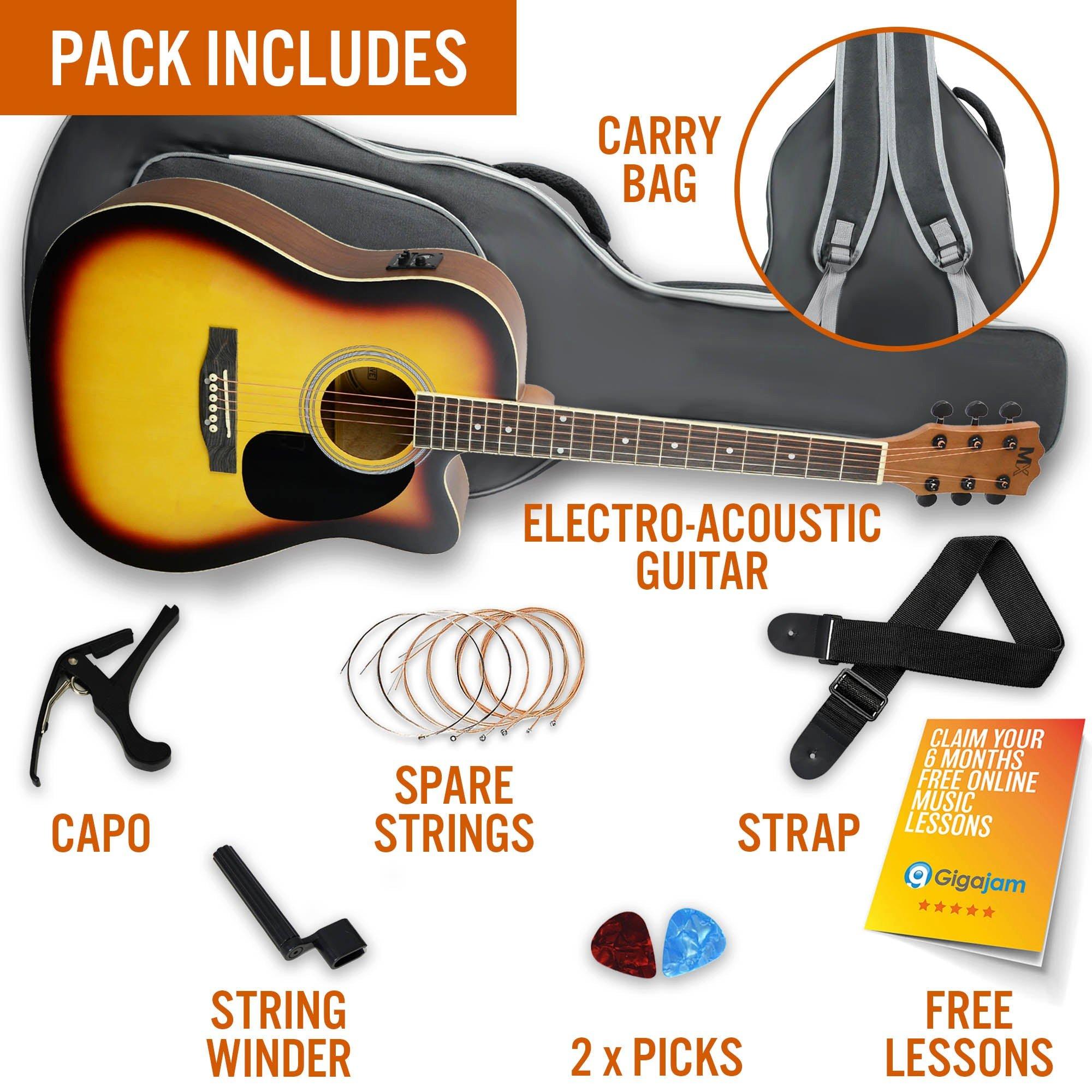 Sunburst - 3rd Avenue - Cutaway Electro Acoustic Guitar Pack - 3