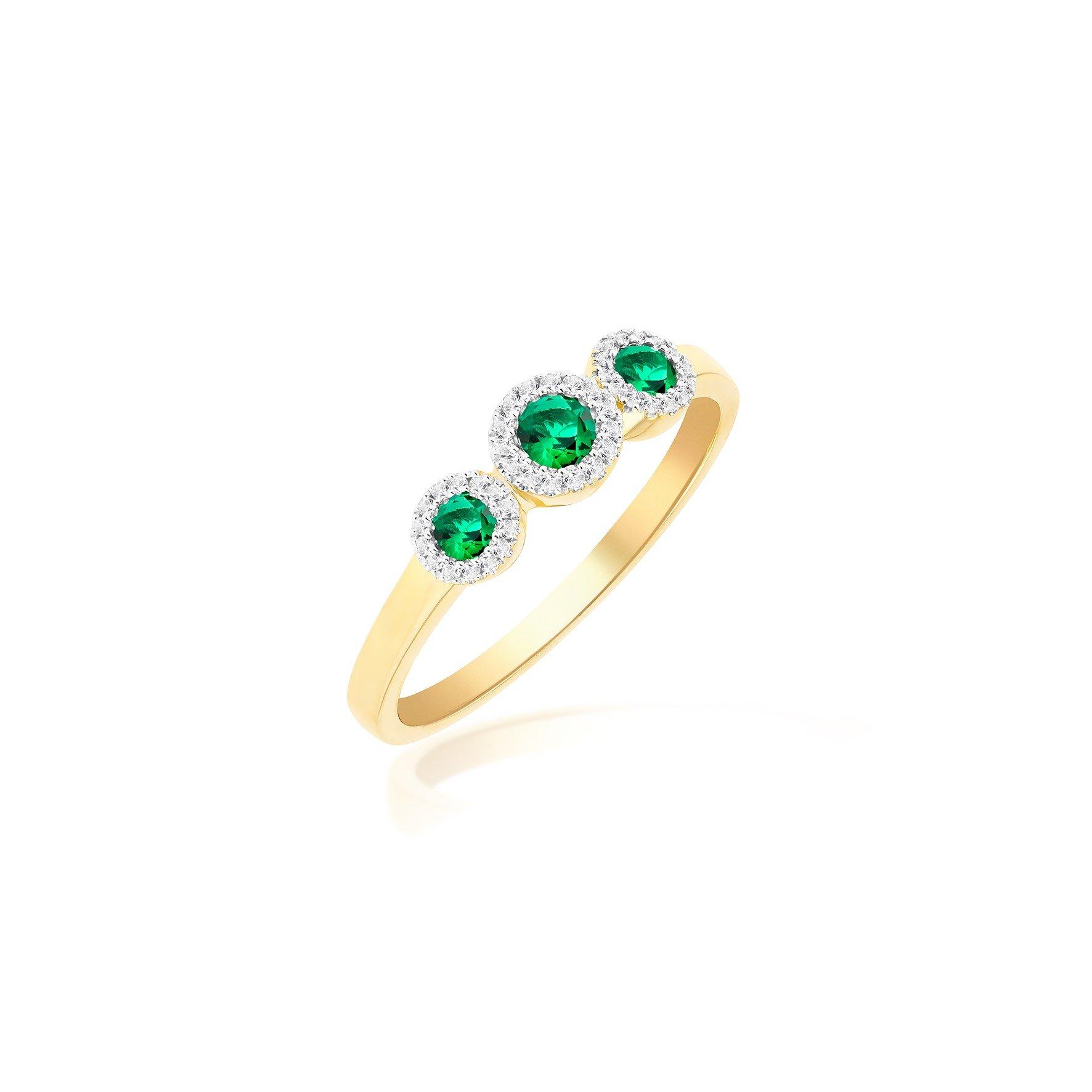 Yellow Gold - Be You - 9ct Gold Trinity Rings & Lab Emeralds & Diamonds - 1