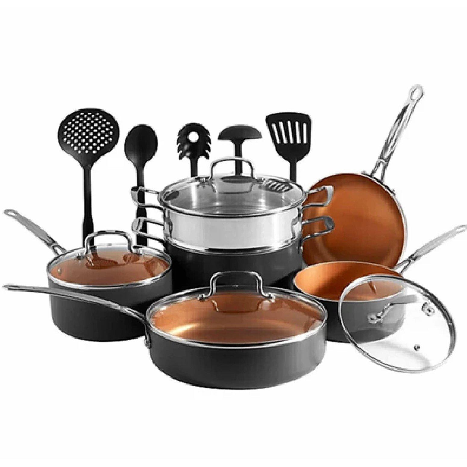 Black - VonShef - VonShef 11 Piece Cookware Set With Utensils - 1