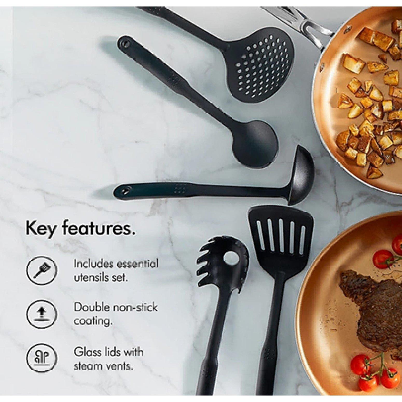 Black - VonShef - VonShef 11 Piece Cookware Set With Utensils - 2